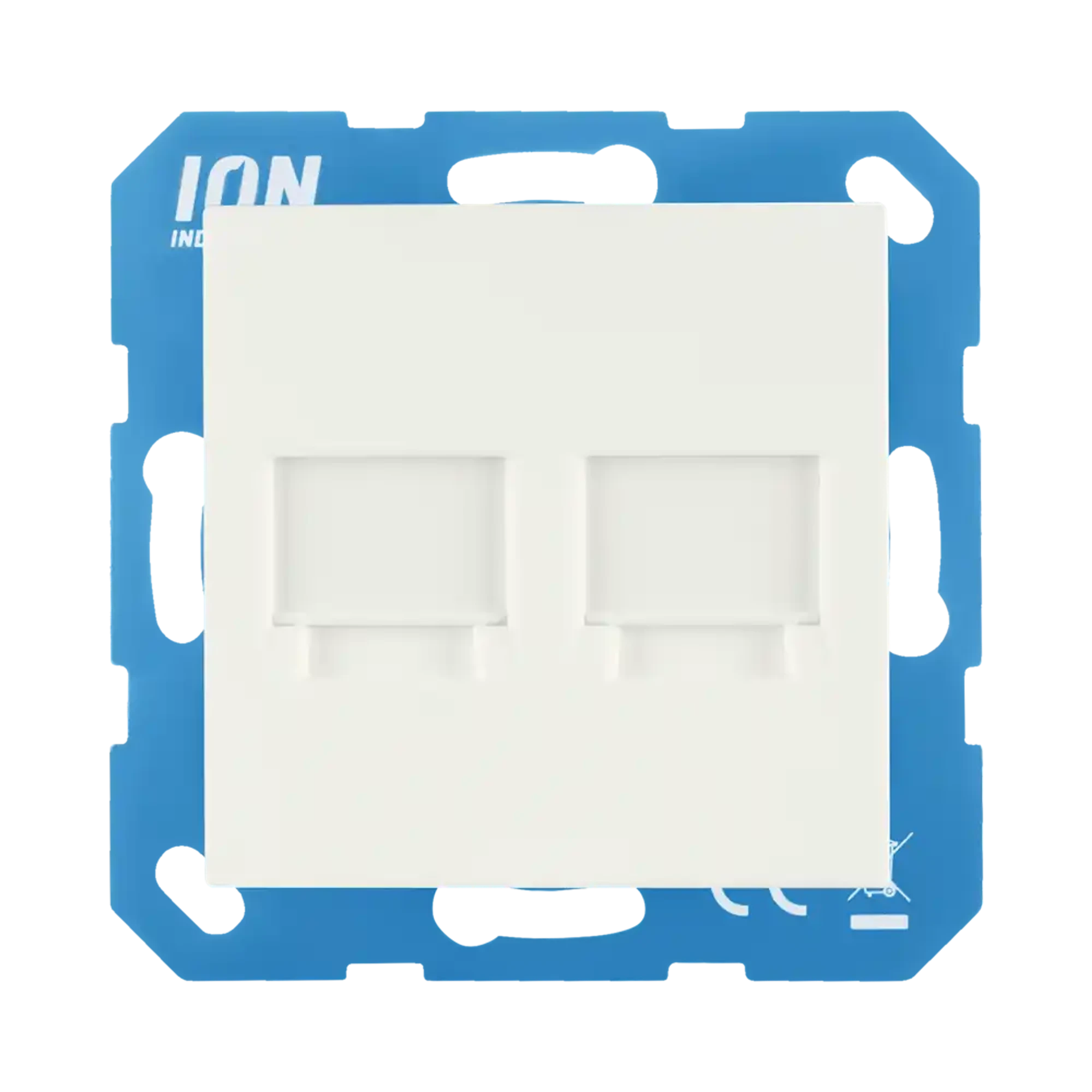 ION INDUSTRIES 13.300.015 Modular Jack 2-gang with Central Plate V1/J1 Matt Alpine White (img_001)