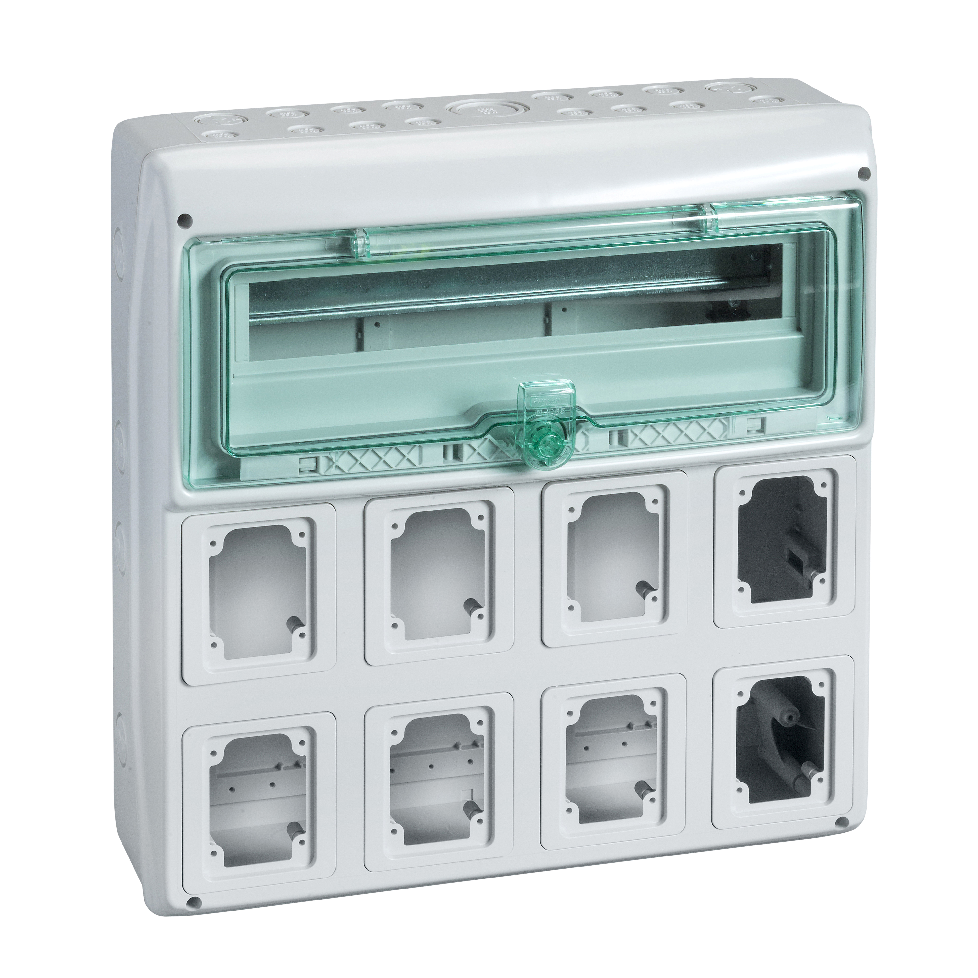 Schneider Electric Kaedra Empty Enclosure, 8 Mounting Positions for Sockets 90x100mm, 18+1 TE
