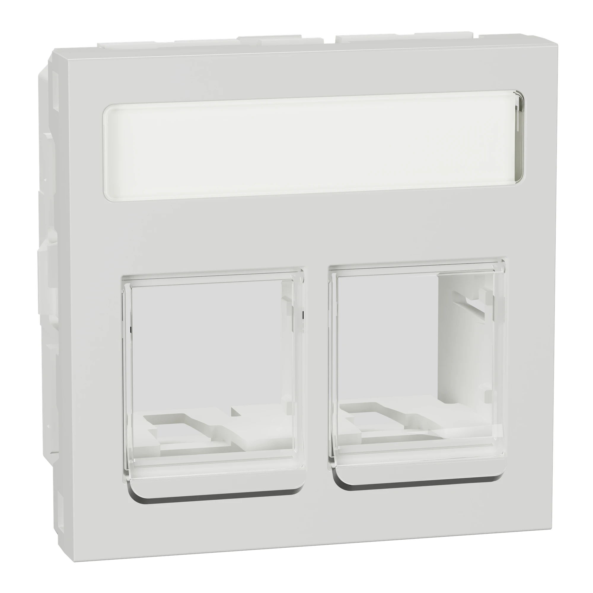 Schneider Electric NU942218 Optiline 45/Unica Central Plate Data Socket 2xRJ45 straight lettering field white (img_001)