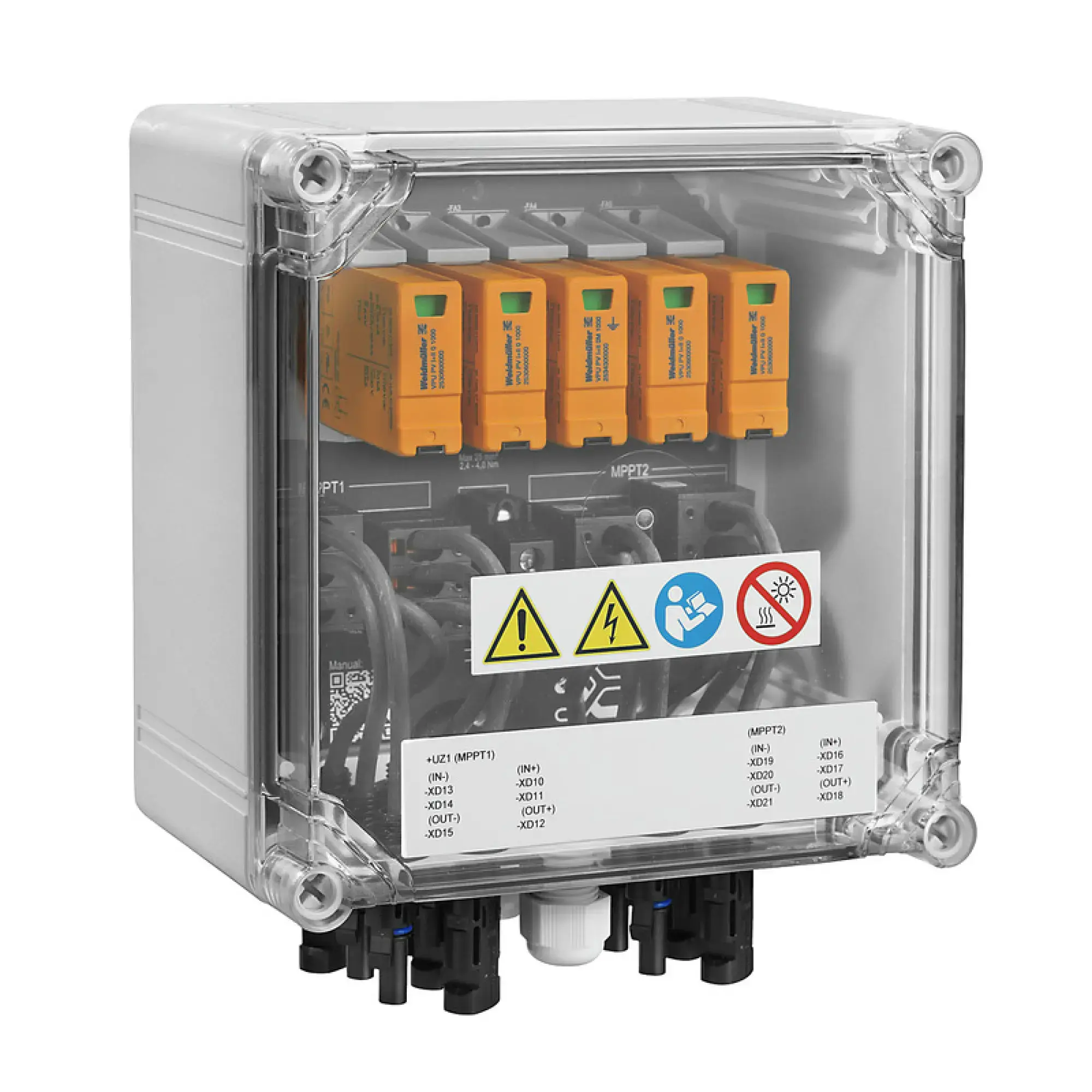 Weidmüller 2866340000 Combiner Box (Photovoltaik), 1100 V, 2 MPP's, 2 Inputs / 1 Output per MPP, Surge protection I / II, WM4C (img_001)