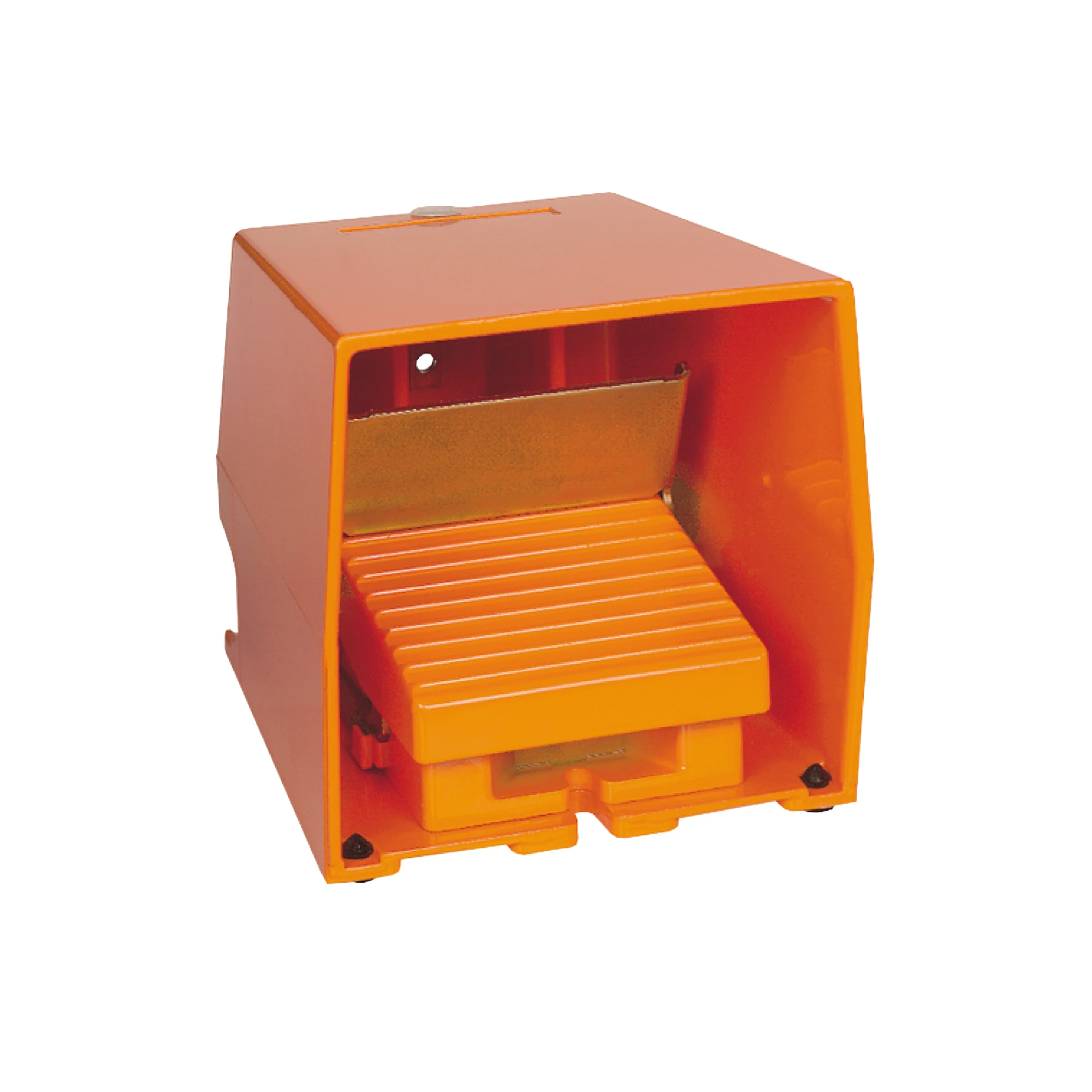 Schneider Electric XPER510 Foot switch, Harmony XPE, single, metal, orange, 1-stage, 1NO+1NC, IP66, with protective cover, with locking (img_001)