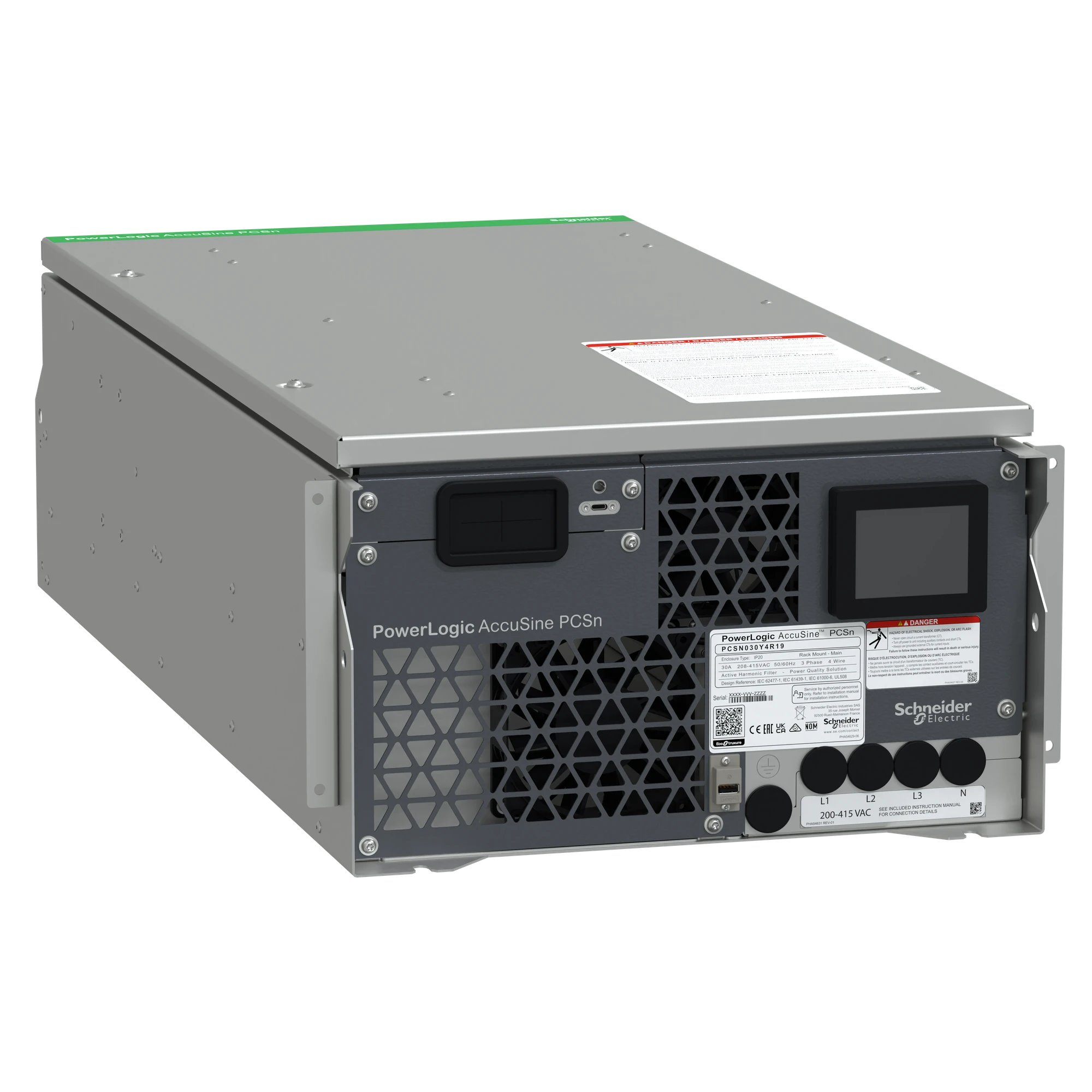 Schneider Electric PCSN030Y4R19 Active Harmonic Filter, AccuSine PCSn, 30A, 208-415V AC, 3P+N, 19 Inch (img_001)
