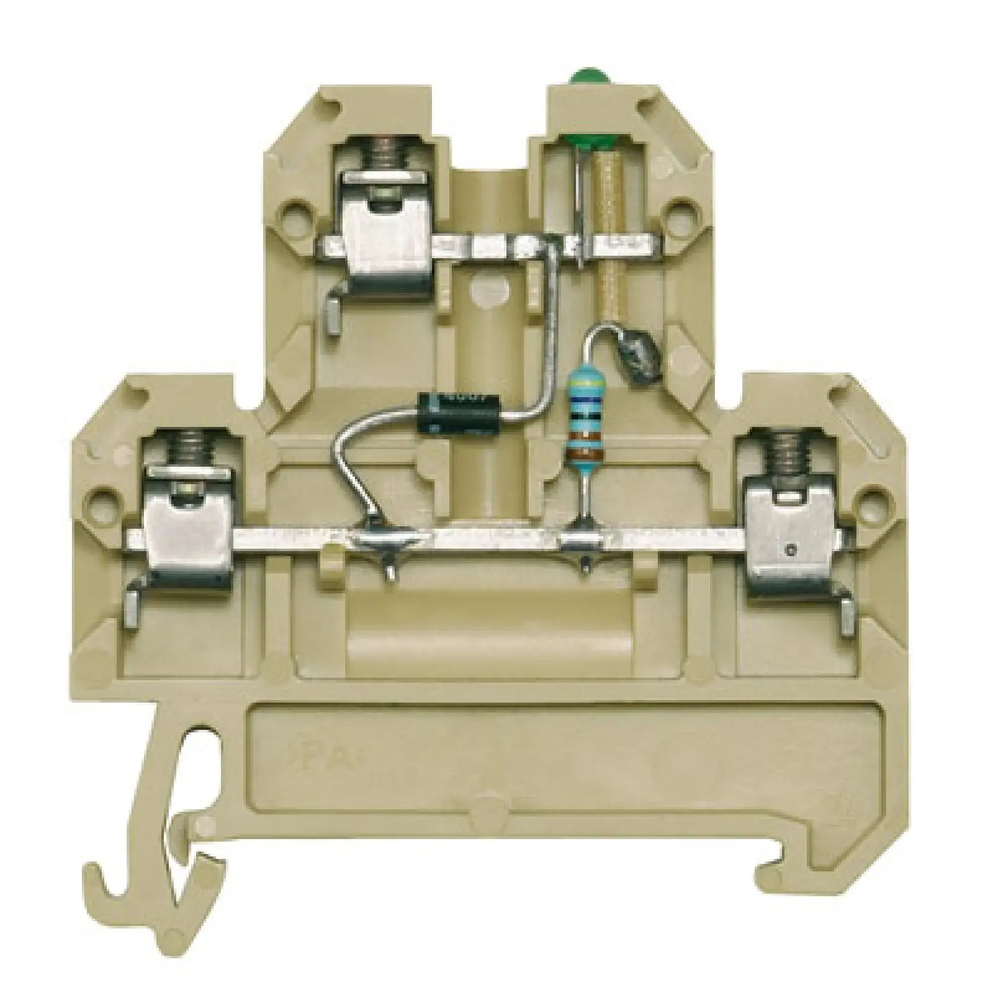 Weidmüller 0210060000 Multi-tier modular terminal, Screw connection, beige / yellow, 4 mm², 24 V, 24 V, Number of connections: 4, Number of levels: 2, TS 35, V-2, PA 66 (img_001)