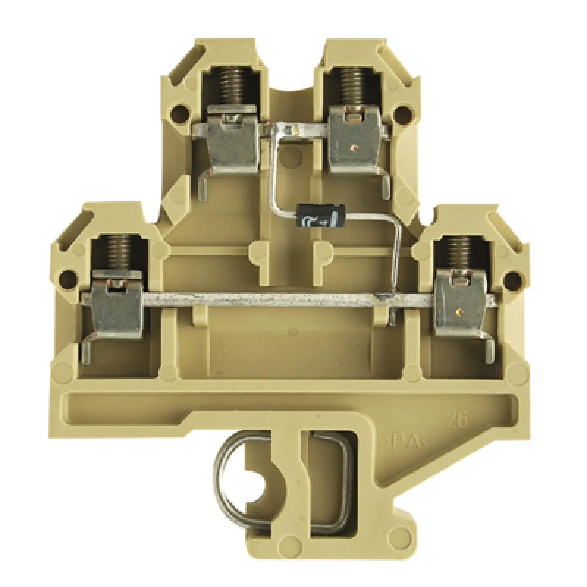 Weidmüller 0484060000 Component terminal block, Screw connection, beige / yellow, 4 mm², 380 V, 380 V, Number of connections: 4, Number of levels: 2, TS 32, V-2, PA 66 (img_001)