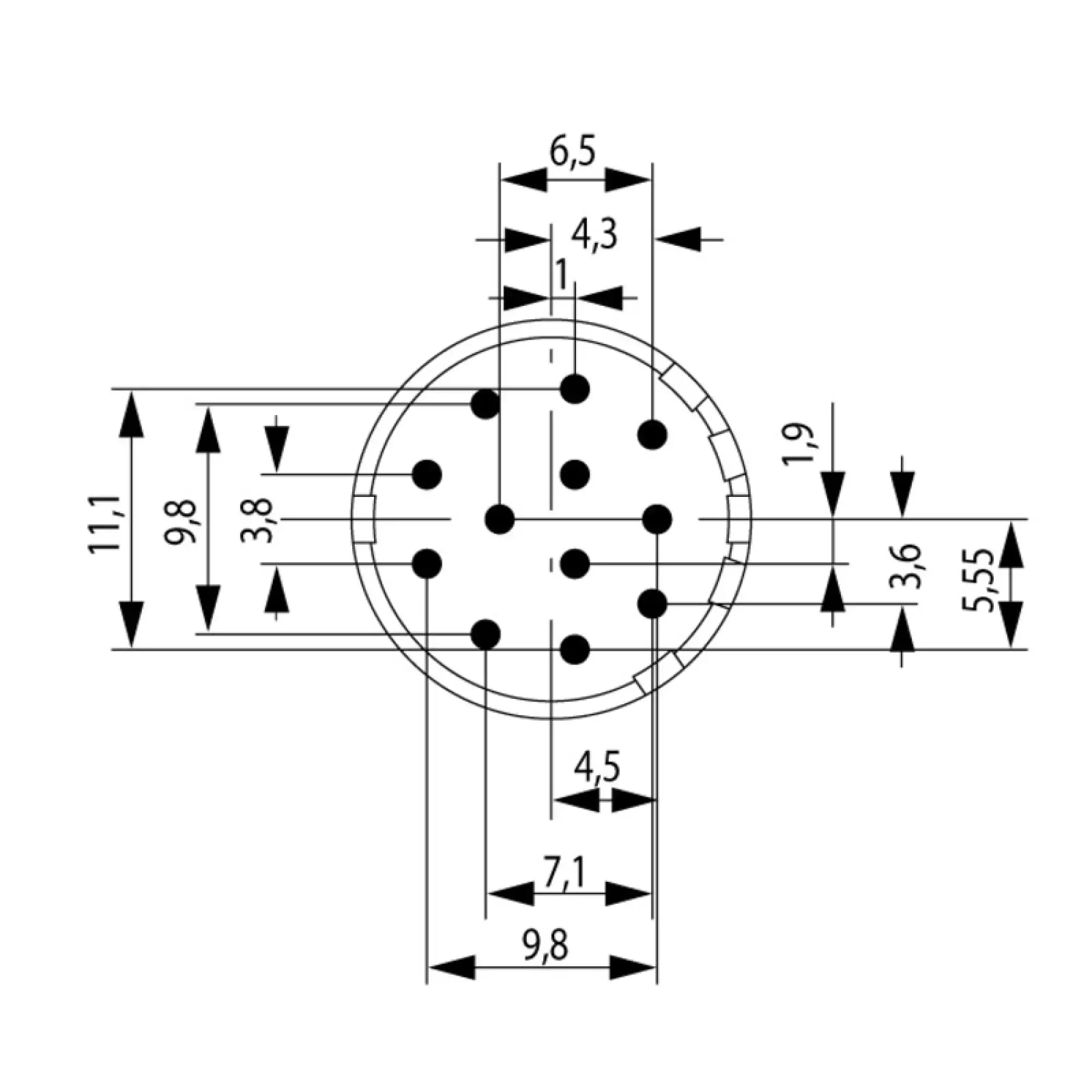 Weidmüller 1224610000 contact insert (circular connector), Solder-in socket, 10 mm, With PE contact pin 9, Counter rotation, Solder cups, M23, Number of poles: 12, Coding: (img_001)