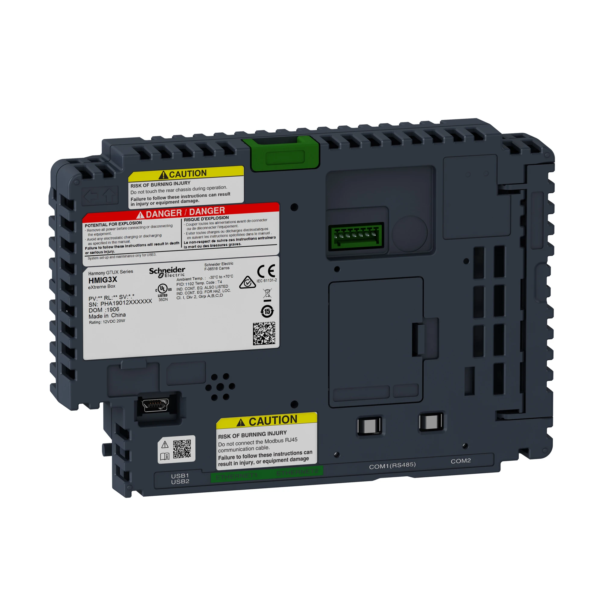 Schneider Electric HMIG3X Harmony GTUX Outdoor Box Module for 7", 12", 15" Displays GTUX, 2 x Ethernet, 2 x serial COM, USB, 2 x SD card slot, high brightness, stainless steel front (img_001)
