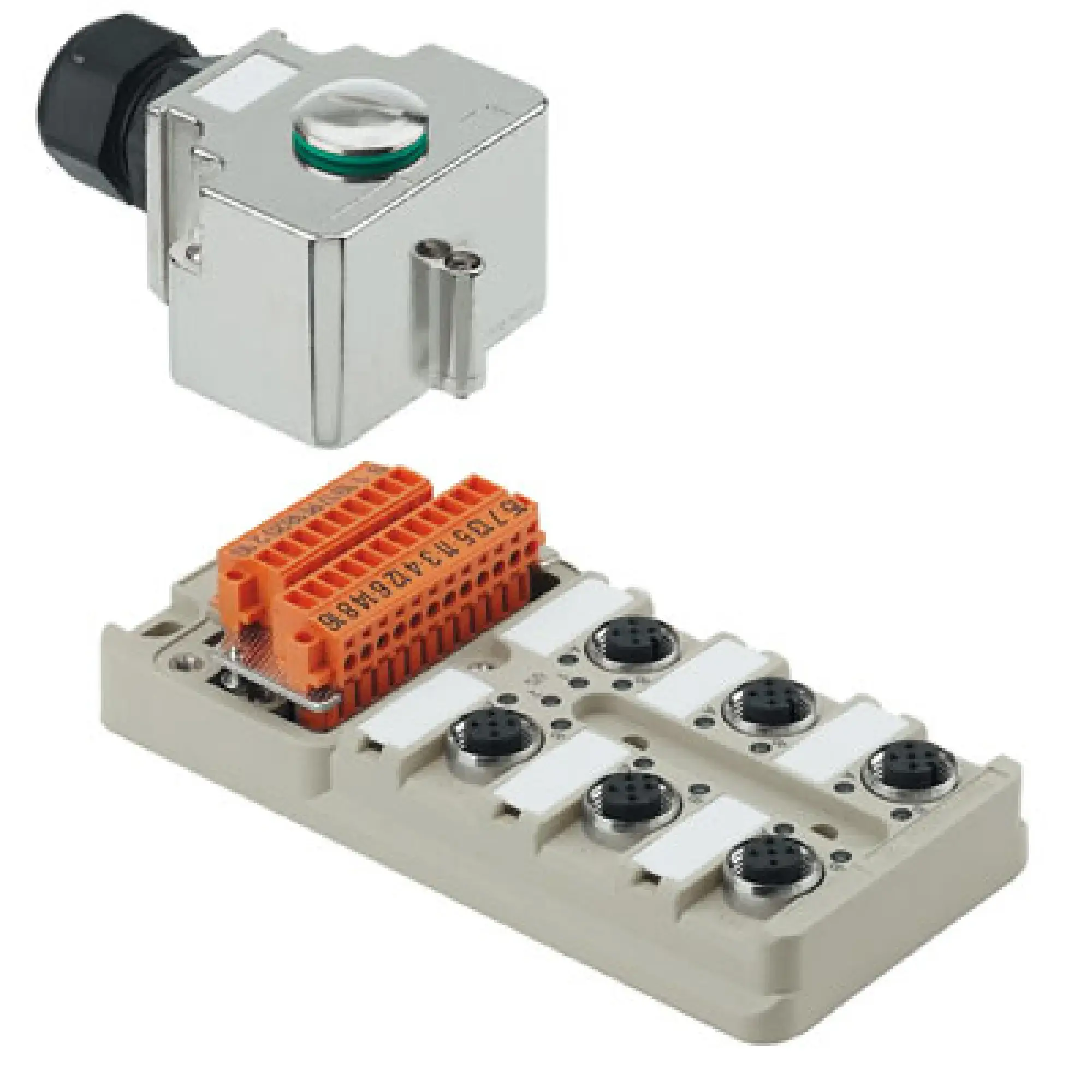 Weidmüller 1701242000 Sensor-actuator passive distributor (without cable), Hood version with M20 outlet, M12, 30 V, A-coded, LED: Yes, LED initiator: Yes, Wiring type: PNP (img_001)