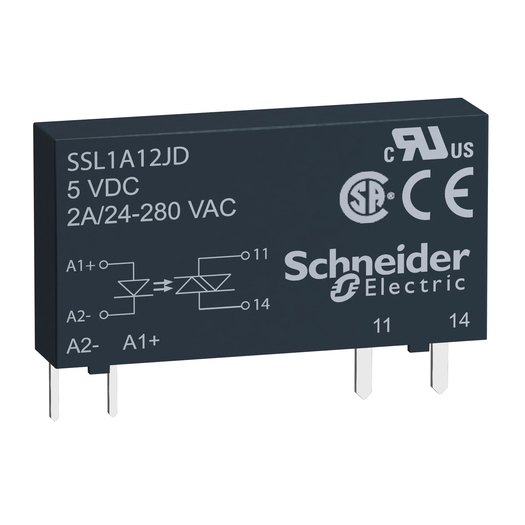 Schneider Electric SSL1A12JDR Semiconductor relay, pluggable, Input: 3-12 VDC, Output: 24-280 VAC, 2 A, momentary. (img_001)
