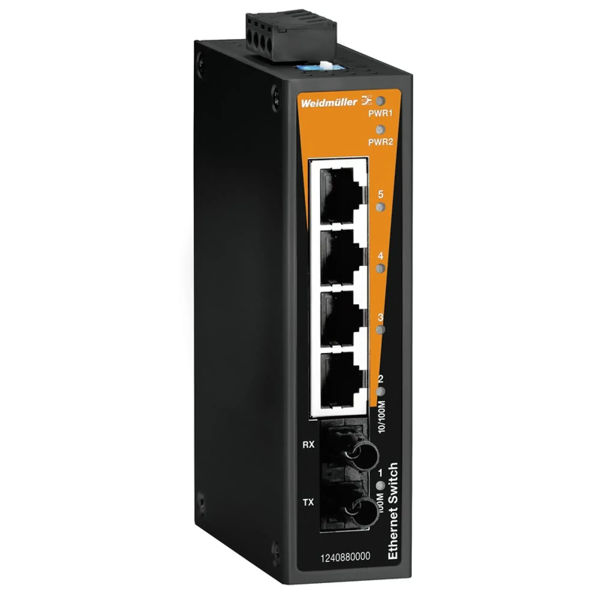Weidmüller 1286540000 Network switch (unmanaged), unmanaged, Fast Ethernet, Number of ports: 4 x RJ45, 1 * ST Multi-mode, -40 °C...75 °C, IP30 (img_001)