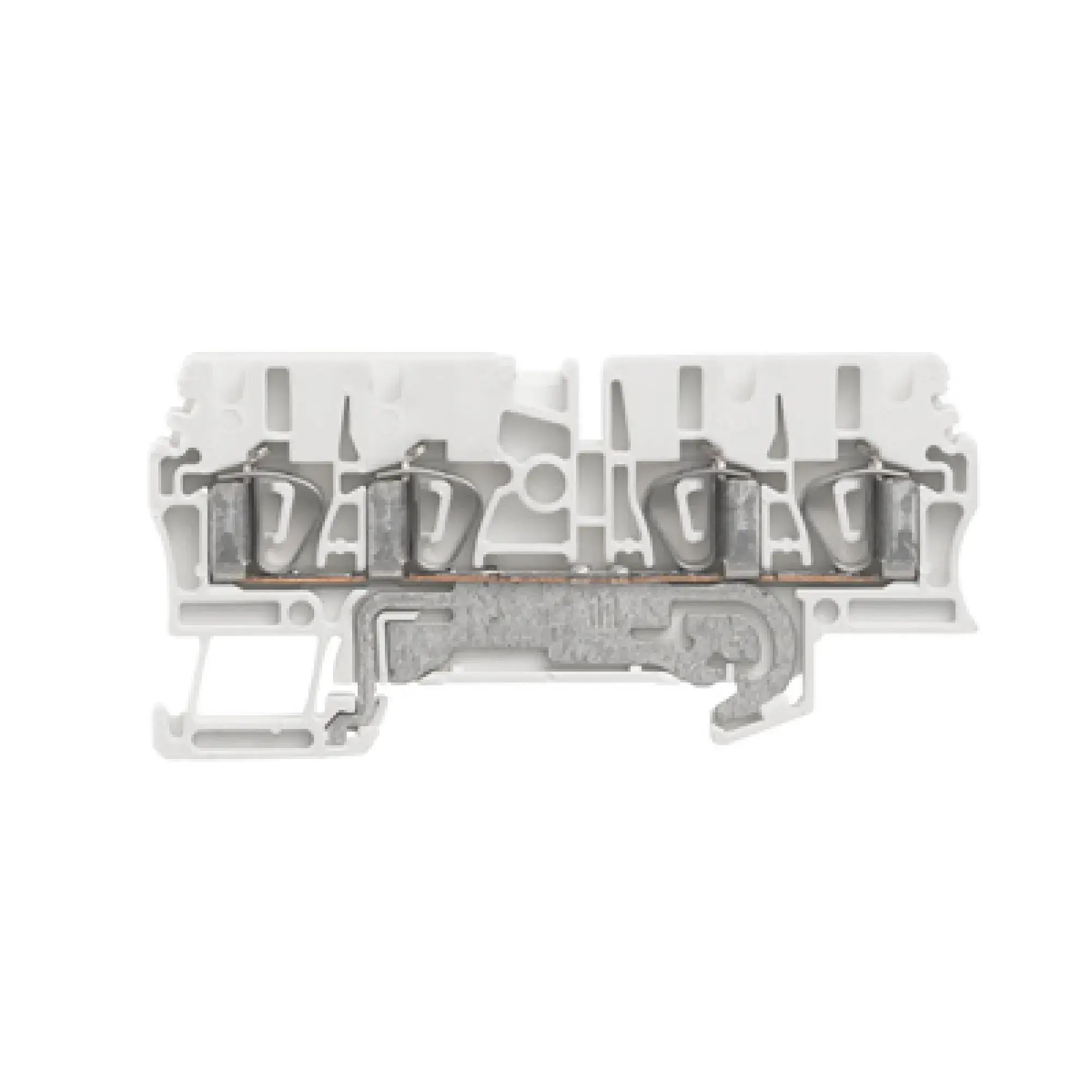 Weidmüller 1698110000 PE terminal, Tension-clamp connection, white, 2.5 mm², 800 V, Number of connections: 4, Number of levels: 1, TS 35, V-0, Wemid (img_001)