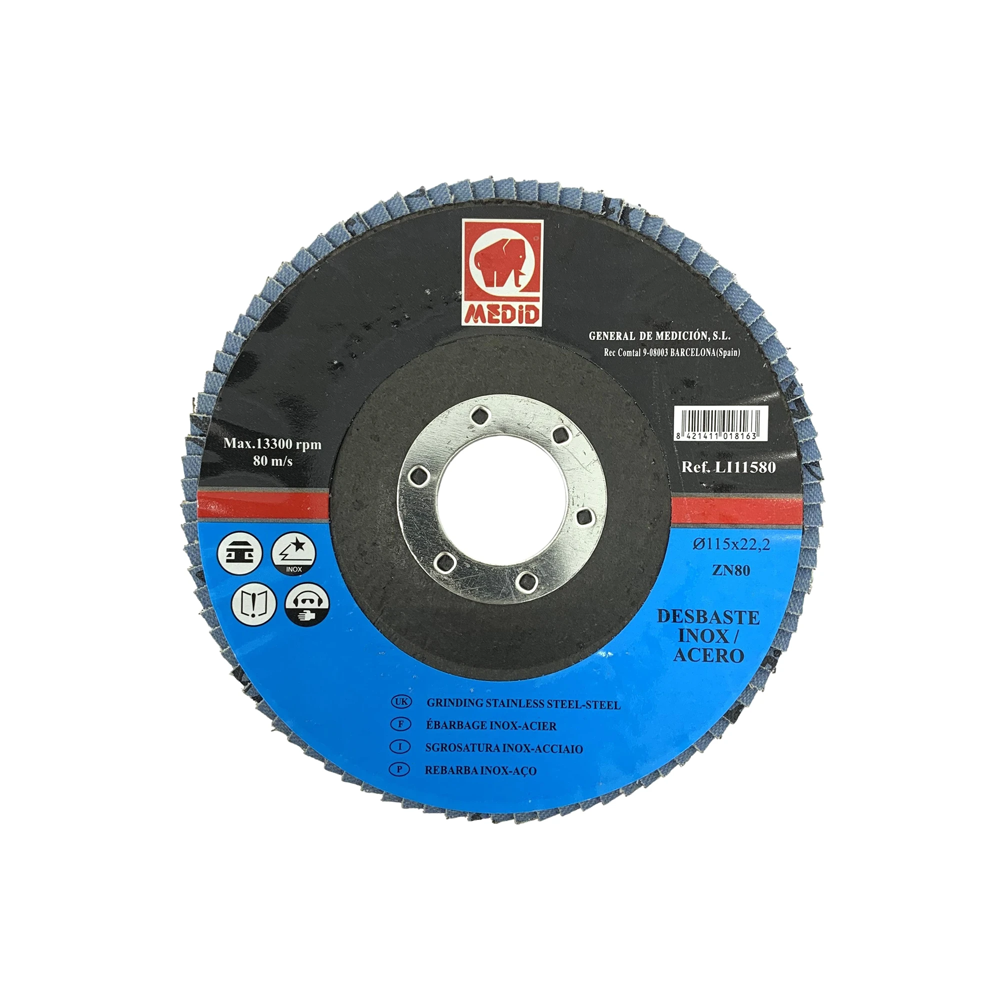 MEDID LI115ZN80 Stainless steel cut-off wheels for angle grinders diameter 115 mm- grit 80 (img_001)
