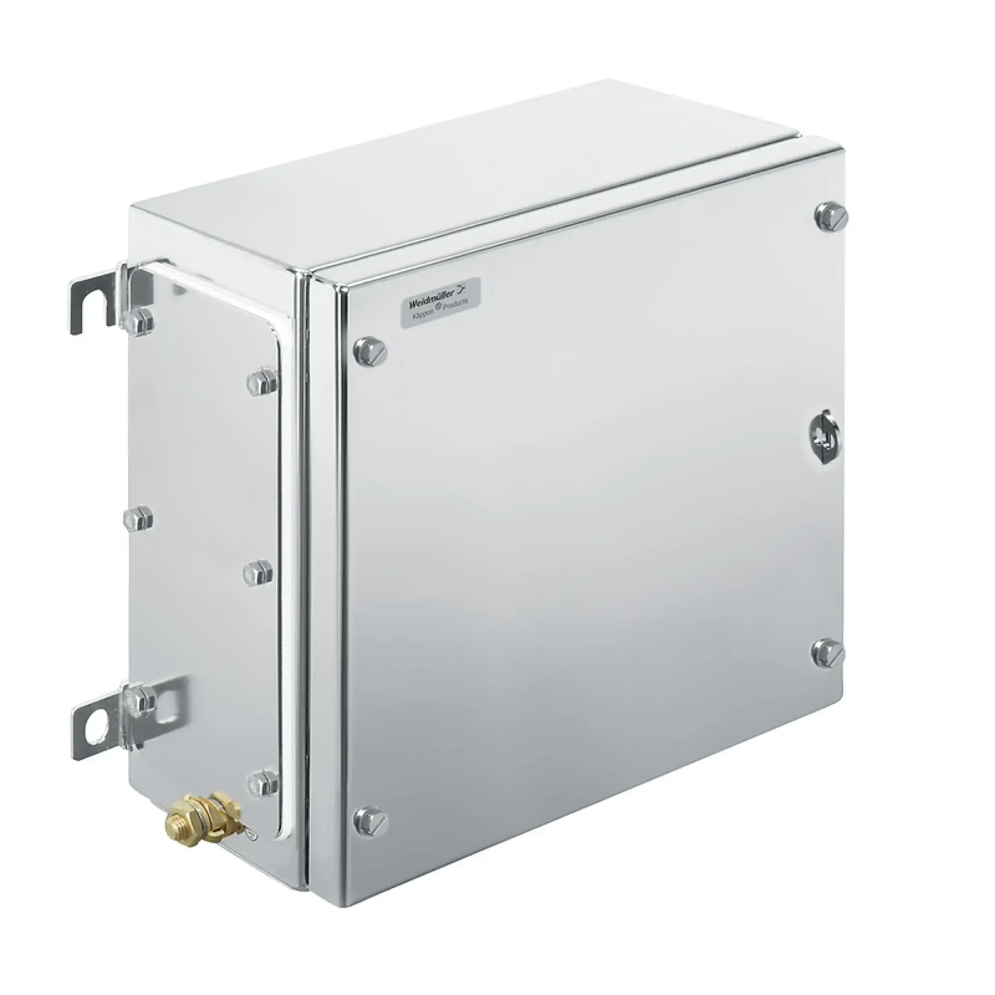 Weidmüller 1194610001 Ex metal housing, 260 x 260 x 150 mm, electropolished, Flange plate: Yes, Bottom, 4 hinges and M6 hex-head slotted screws SW10 (img_001)