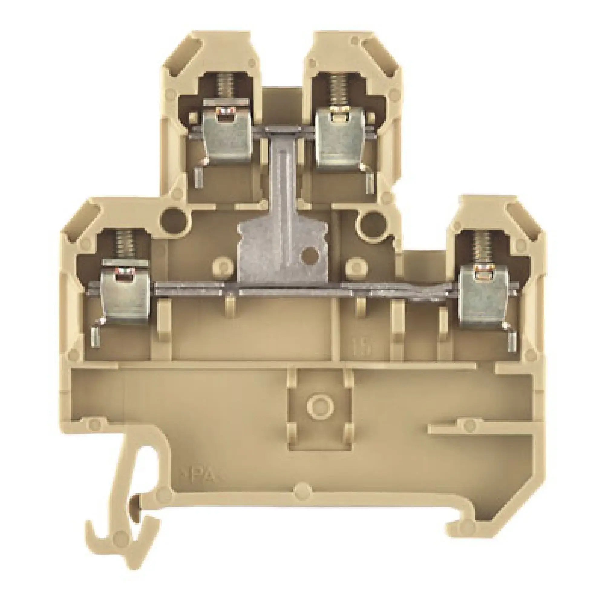 Weidmüller 0643460000 Component terminal block, Screw connection, beige / yellow, 4 mm², 500 V, 500 V, Number of connections: 4, Number of levels: 2, TS 35, V-2, PA 66 (img_001)