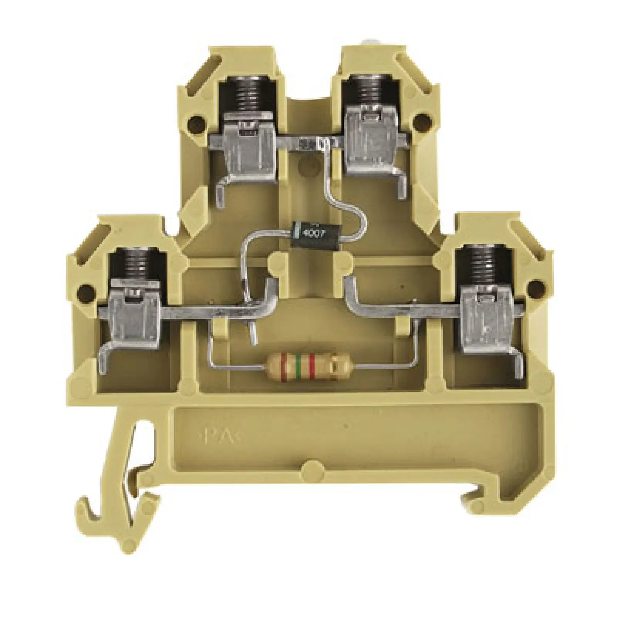 Weidmüller 0396960000 Component terminal block, Screw connection, beige / yellow, 4 mm², 24 V, 24 V, Number of connections: 4, Number of levels: 2, TS 35, V-2, PA 66 (img_001)