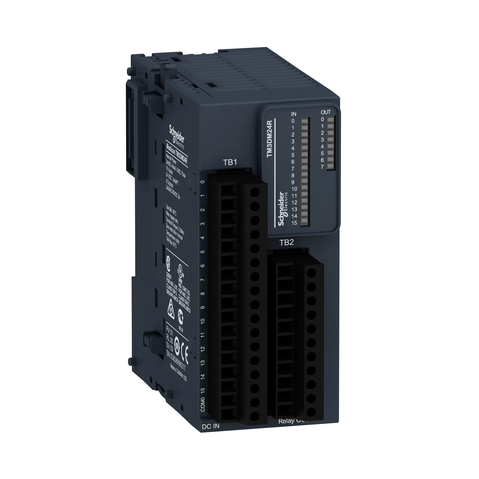 Schneider Electric TM3DM24R Digital Input/Output Module, Modicon TM3, 16 Inputs / 8 Outputs, 24 VDC / 240 VAC, Relay, Screw Terminals (img_001)