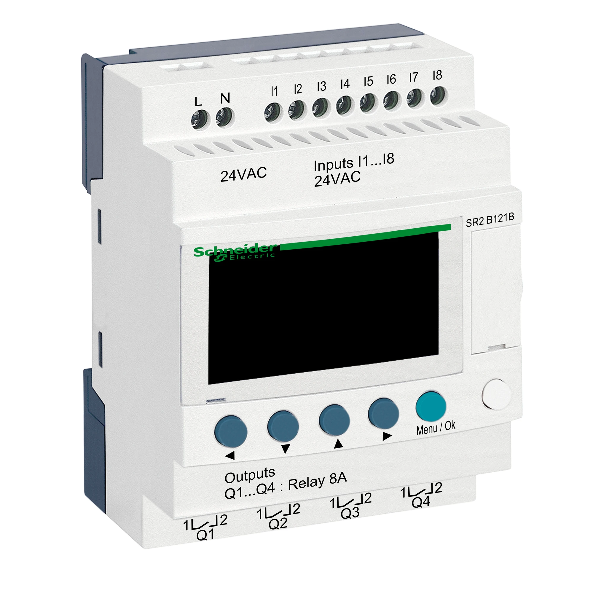 Schneider Electric SR2B121B PLC control relay, Zelio Logic, compact design, 10 I/O, 24 VDC, display, clock, relay outputs (img_001)