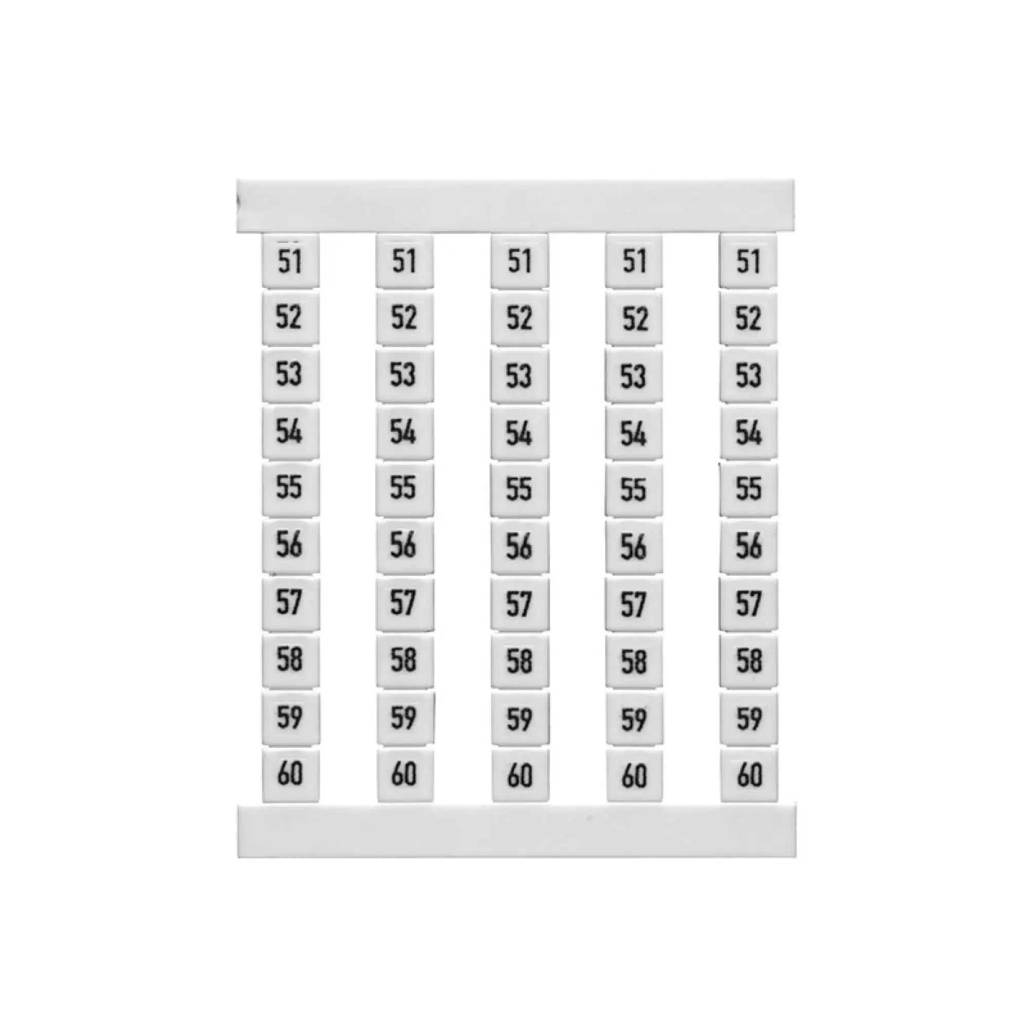 Weidmüller 0460660051 Terminal marking, white, Pitch in mm: 5.00, Printed characters: Numbers, vertical, Width: 5 mm, Height: 5 mm (img_001)