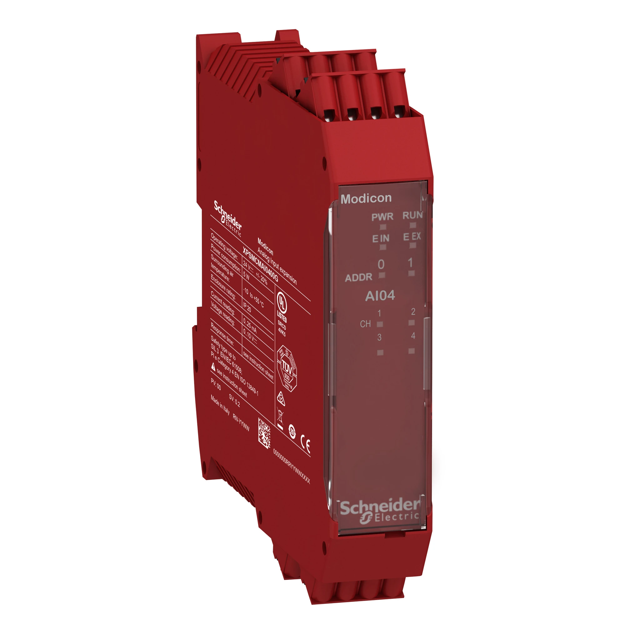 Schneider Electric XPSMCMAI0400G Analog Expansion Module Modicon XPSMCM, 4 Safe Analog Inputs, 0/2-10V, 0/4-20 mA, Spring-Loaded Terminals (img_001)