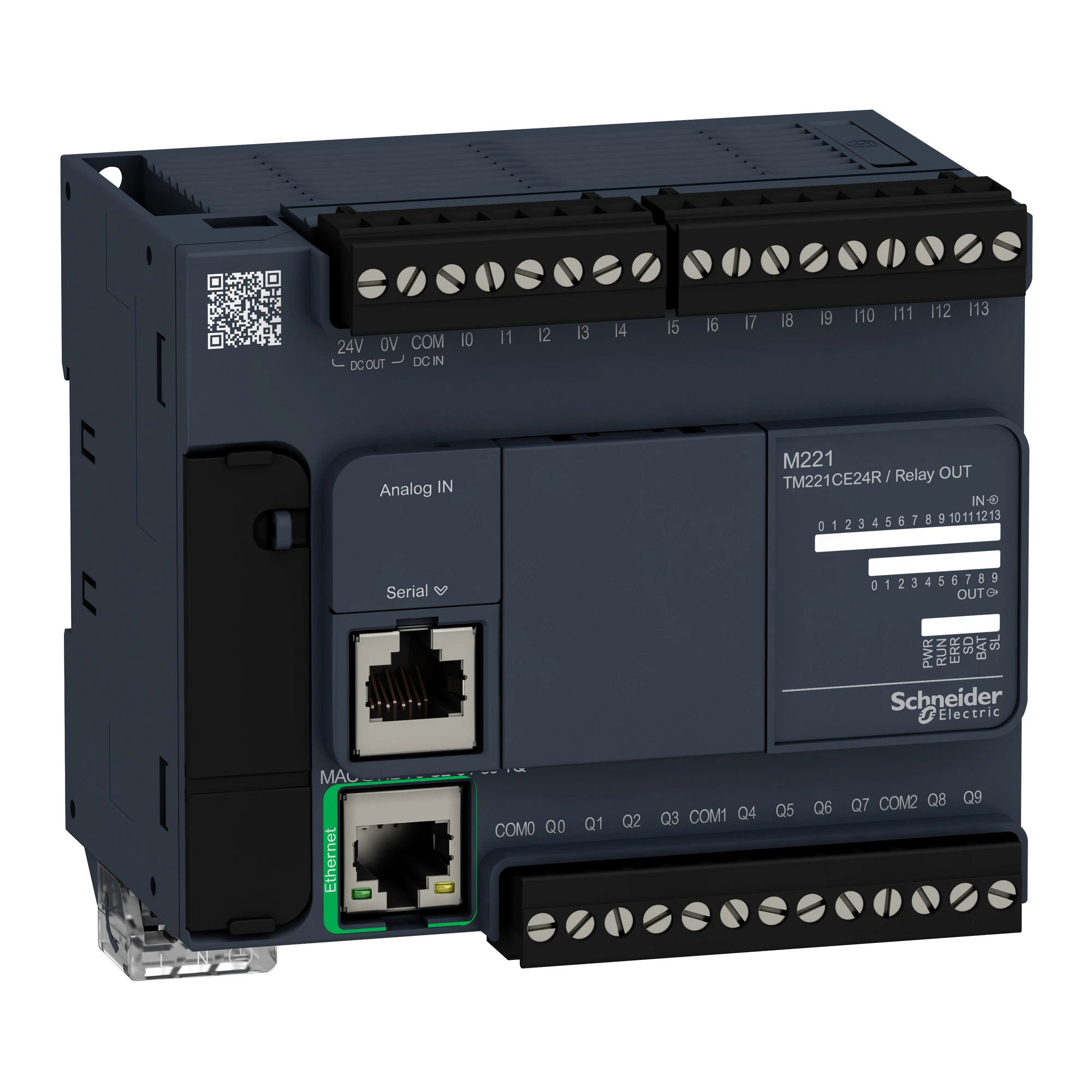 Schneider Electric TM221CE24R PLC Control, Modicon M221, Compact Format, 24 I/O, Ethernet, Modbus, 100 to 240 VAC, Relay Outputs, Screw Terminals (img_001)