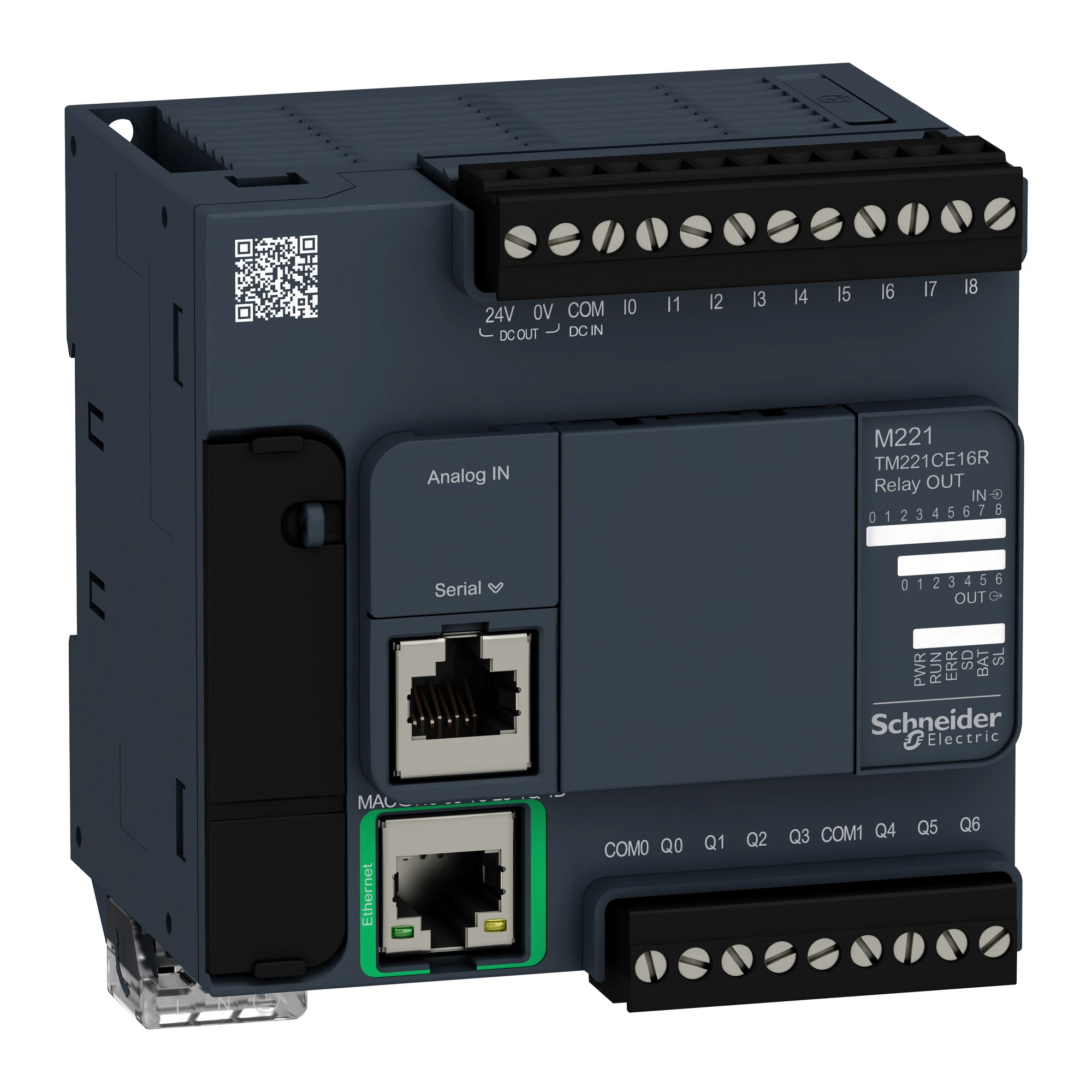 Schneider Electric TM221CE16R PLC Control, Modicon M221, Compact Design, 16 I/O, Ethernet, Modbus, 100 to 240 VAC, Relay Outputs, Screw Terminals (img_001)