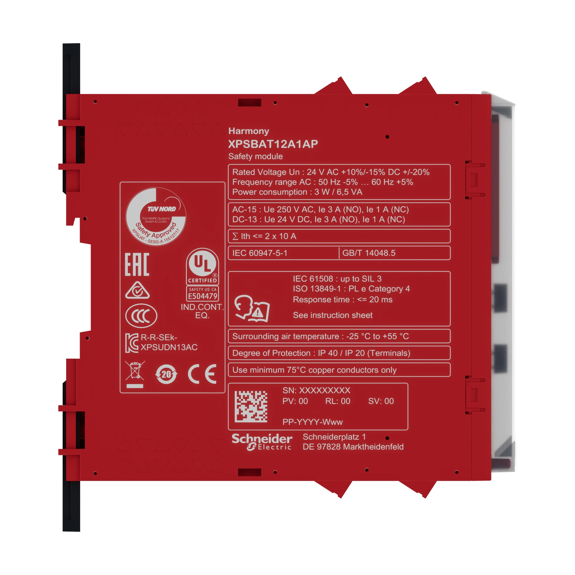 Schneider Electric XPSBAT12A1AP Safety Relay, Harmony XPSB, 2 Functions, 1 Circuit, PLe/Cat4/SIL3, 2S+1Sv 0.1-900s 1T, 24VAC/DC, screw (img_004)