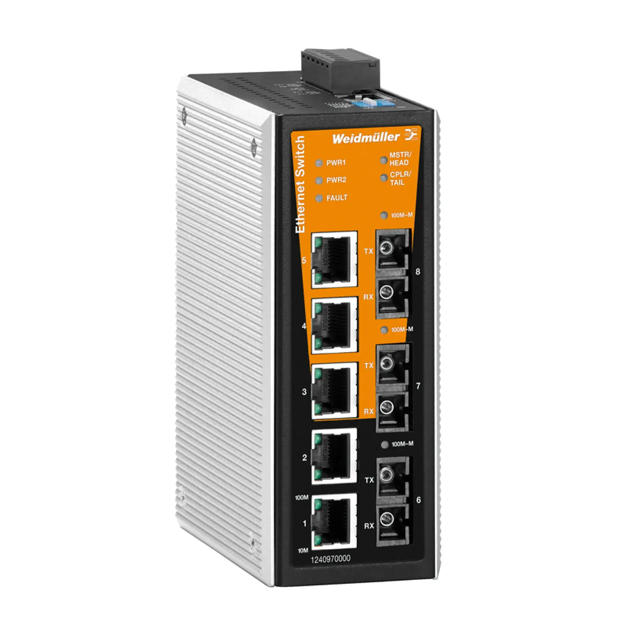 Weidmüller 1345240000 Network switch (managed), managed, Fast Ethernet, Number of ports: 5x RJ45, 1 * SC Multi-mode, 2 * SC Single-mode, -40 °C...75 °C, IP30 (img_001)
