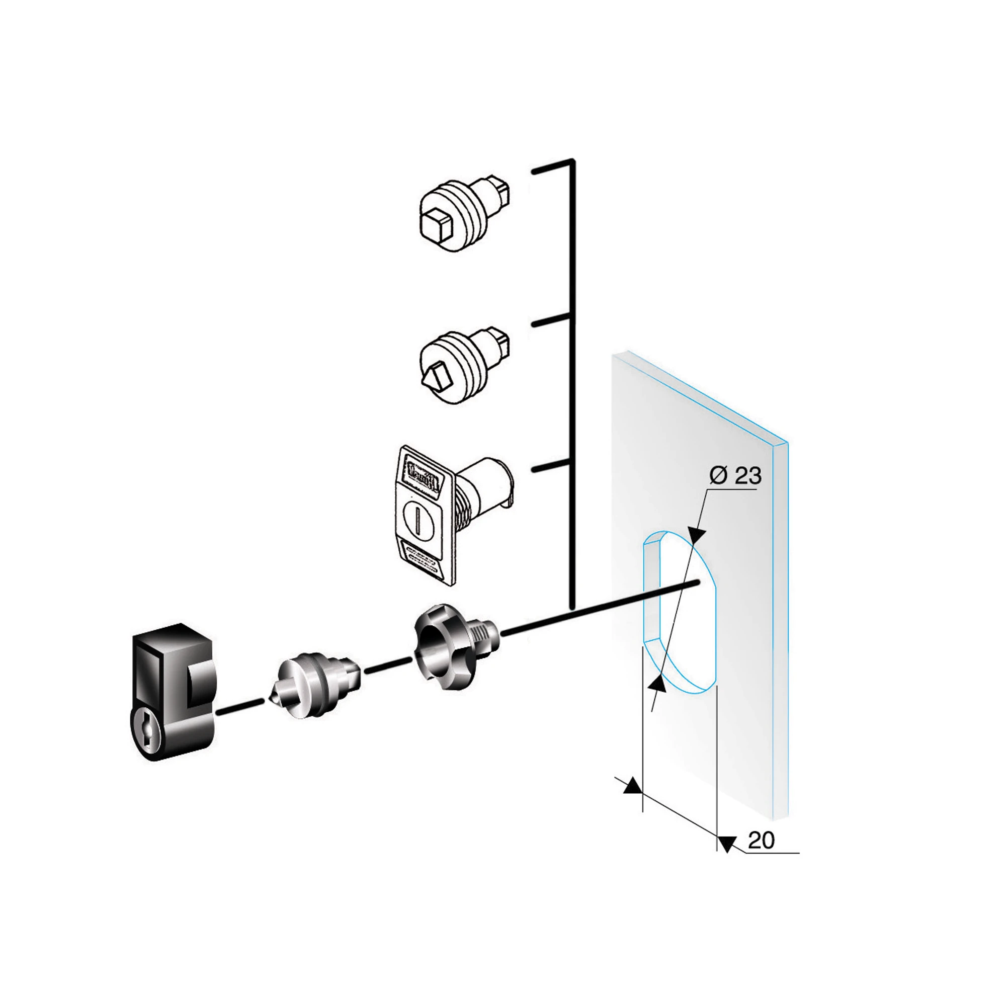 Schneider Electric NSYTC6CRN Lock insert, square, 6mm, for Spacial CRN or Thalassa PLM enclosures (img_001)