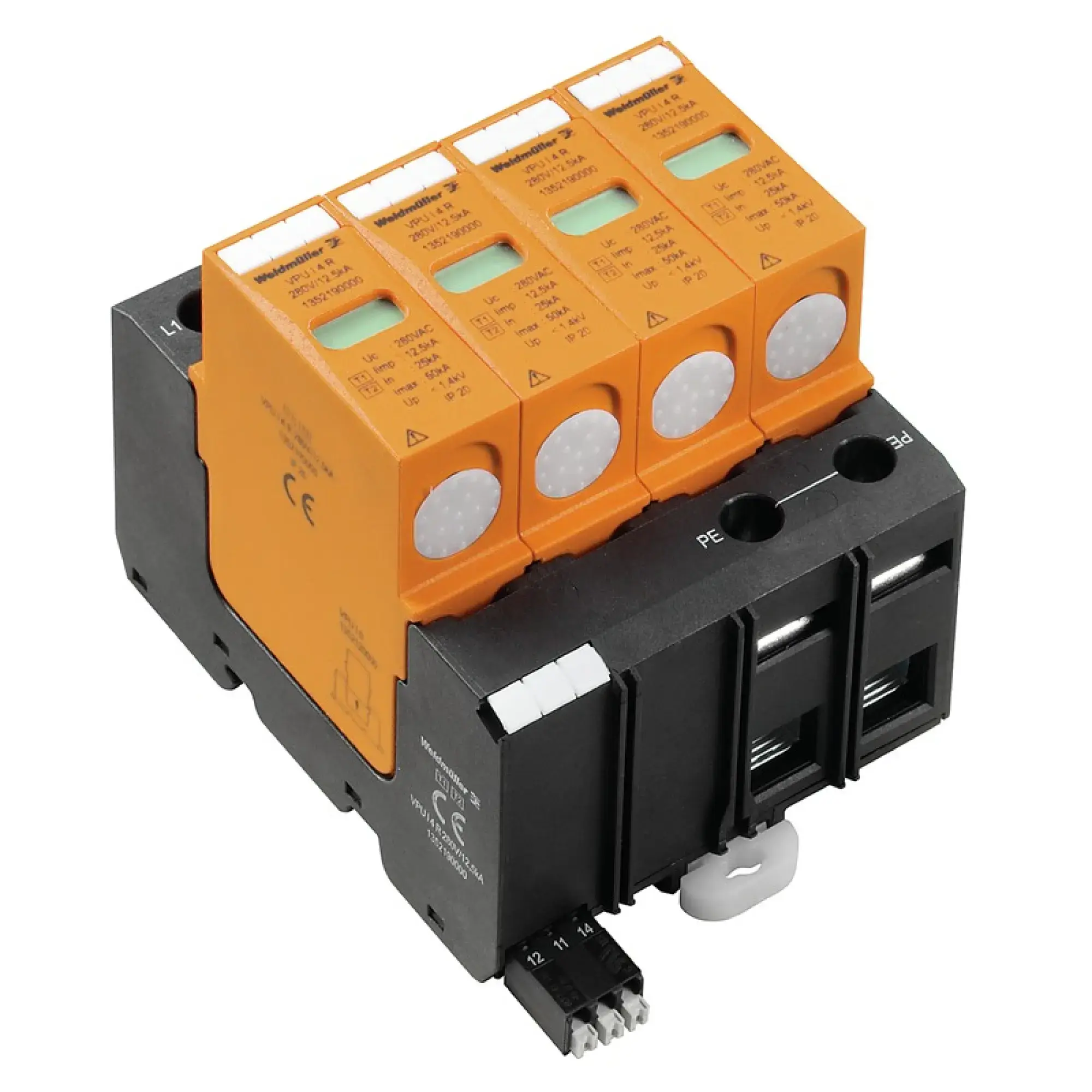 Weidmüller 1352190000 Surge voltage arrester  (power supply systems), with remote contact, Type I + II, Low voltage network: TN-C-S, TN-S, III, IV, AC, 230 V (img_001)