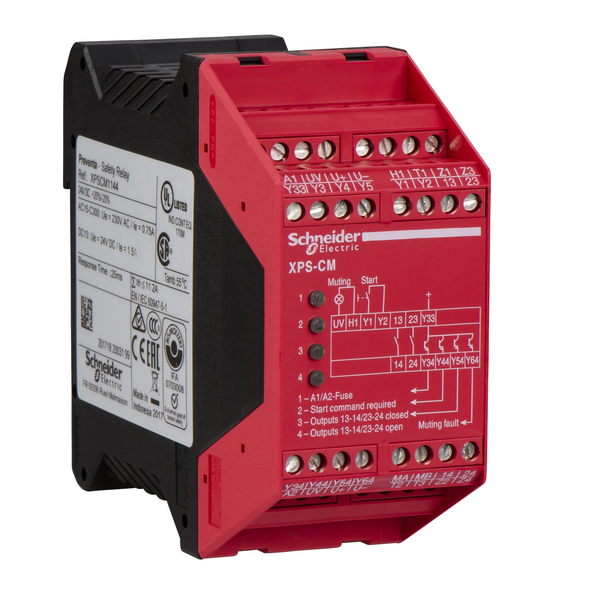 Schneider Electric XPSCM1144 Safety Module Muting for Single-Beam Light Barriers, 24 VDC, Fixed (img_001)