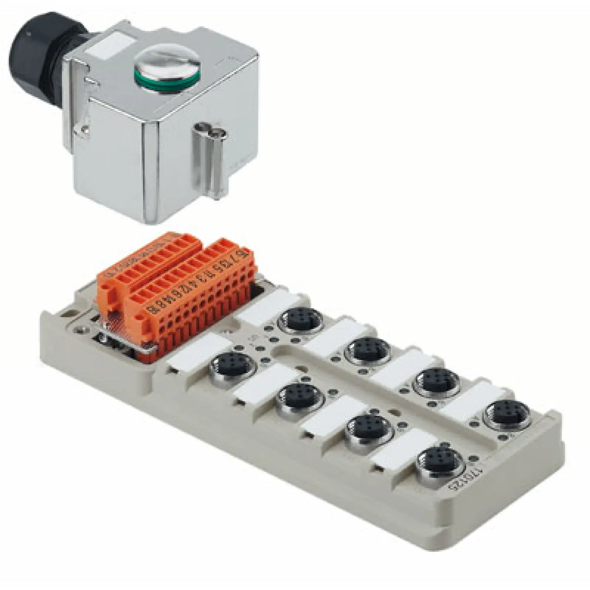 Weidmüller 1705942000 Sensor-actuator passive distributor (without cable), Hood version with M20 outlet, M12, 30 V, A-coded, LED: Yes, LED initiator: Yes, Wiring type: PNP (img_001)