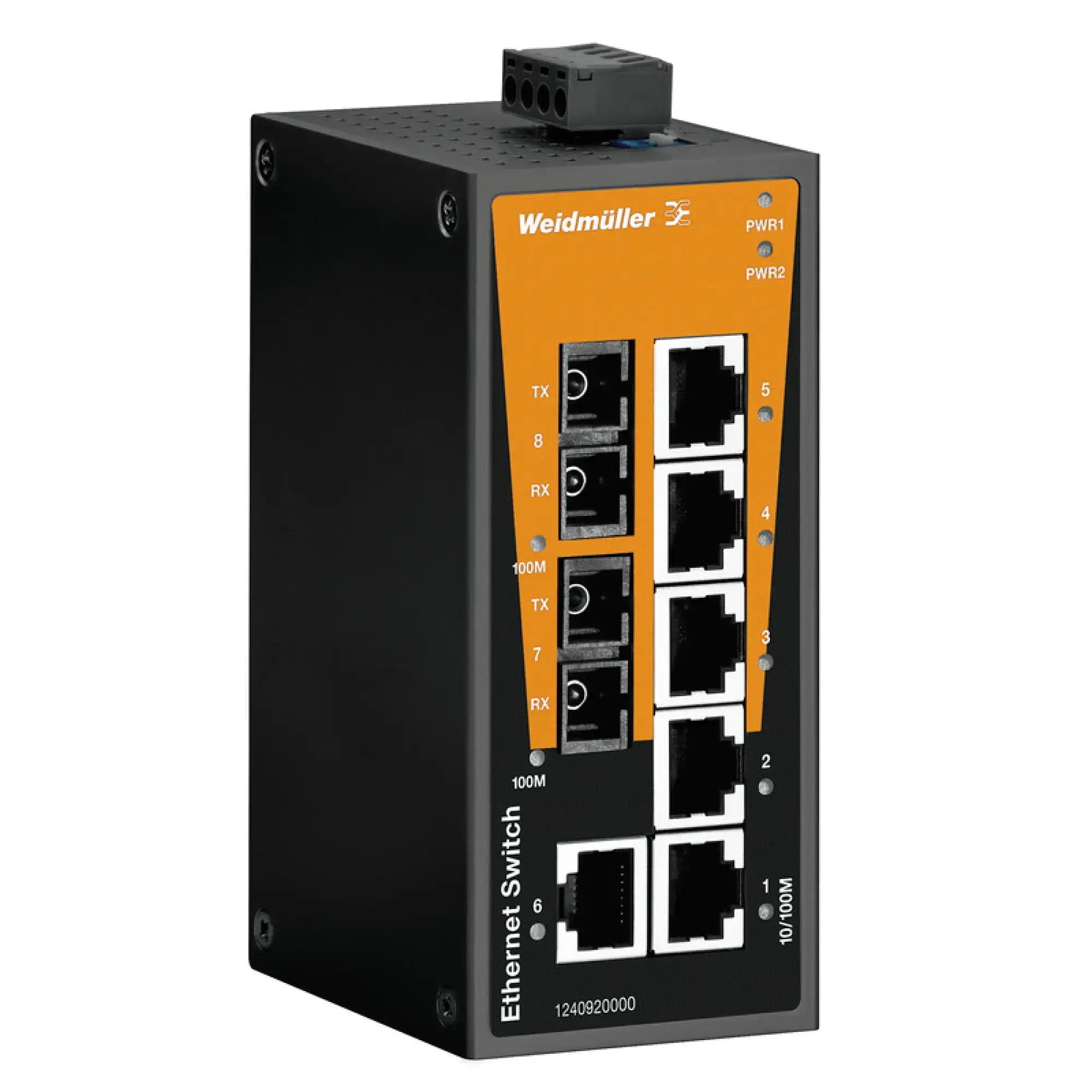 Weidmüller 1240920000 Network switch (unmanaged), unmanaged, Fast Ethernet, Number of ports: 6x RJ45, 2 * SC Multi-mode, -40 °C...75 °C, IP30 (img_001)