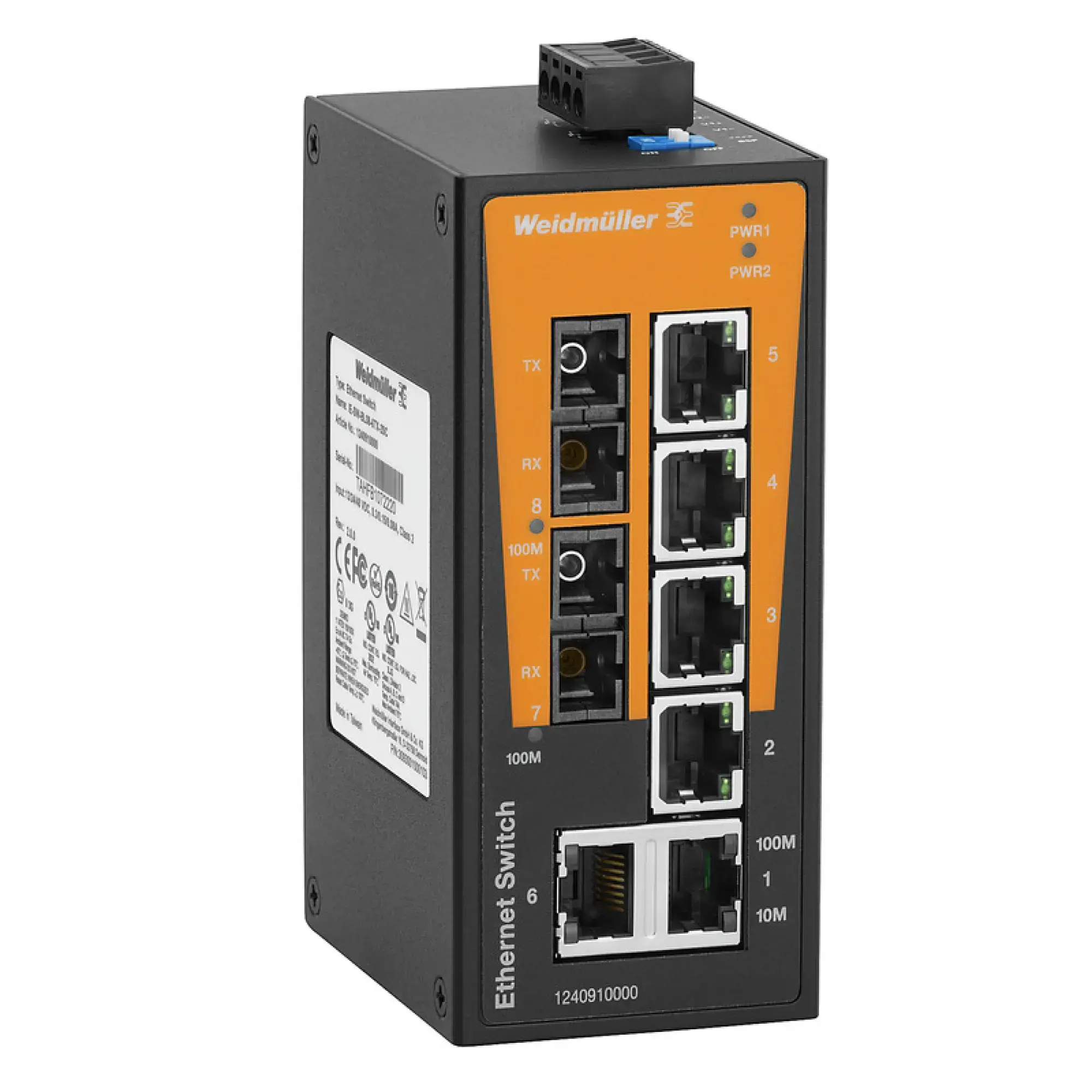 Weidmüller 1412110000 Network switch (unmanaged), unmanaged, Fast Ethernet, Number of ports: 6x RJ45, 2 * SC Single-mode, -10 °C...60 °C, IP30 (img_001)