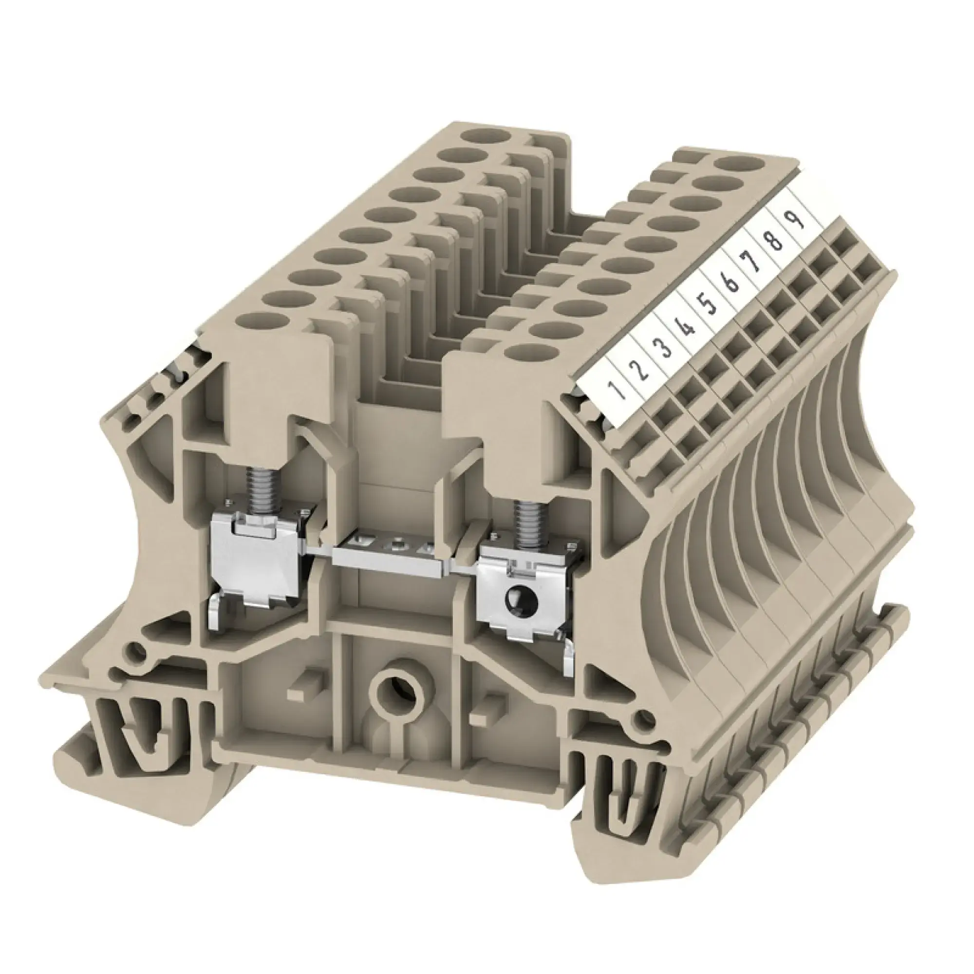 Weidmüller 1020900000 Single- and multi-pole terminal strip, Screw connection, dark beige, 4 mm², 32 A, 800 V, Number of connections: 2, Number of levels: 1, V-0, Wemid (img_001)