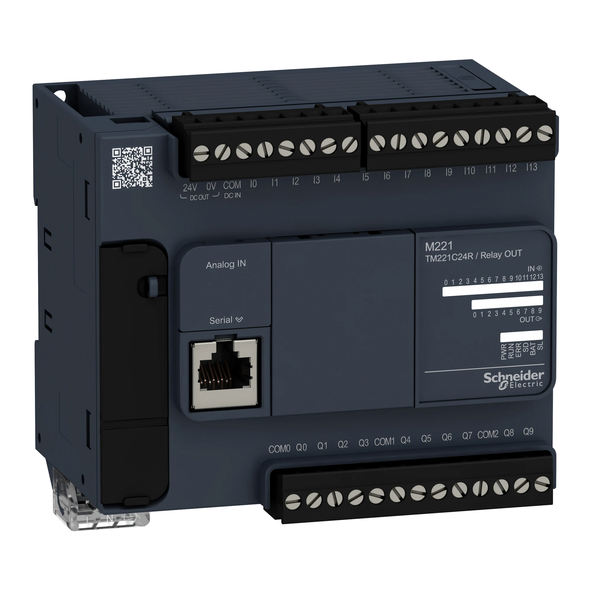 Schneider Electric TM221C24R PLC Control, Modicon M221, Compact Size, 24 I/O, Modbus, 100 to 240 VAC, Relay Outputs, Screw Terminals (img_001)