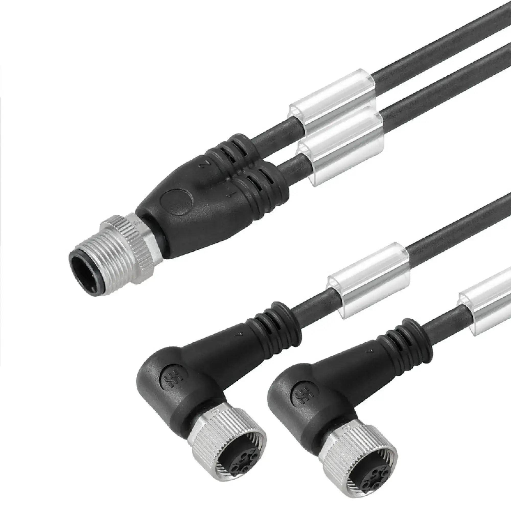 Weidmüller 1005270500 Sensor-actuator adaptor cable (assembled), Connecting line, M12 / M12, 3, 5 m, Twin cabling, pin, straight, 2x socket, angled, black (img_001)