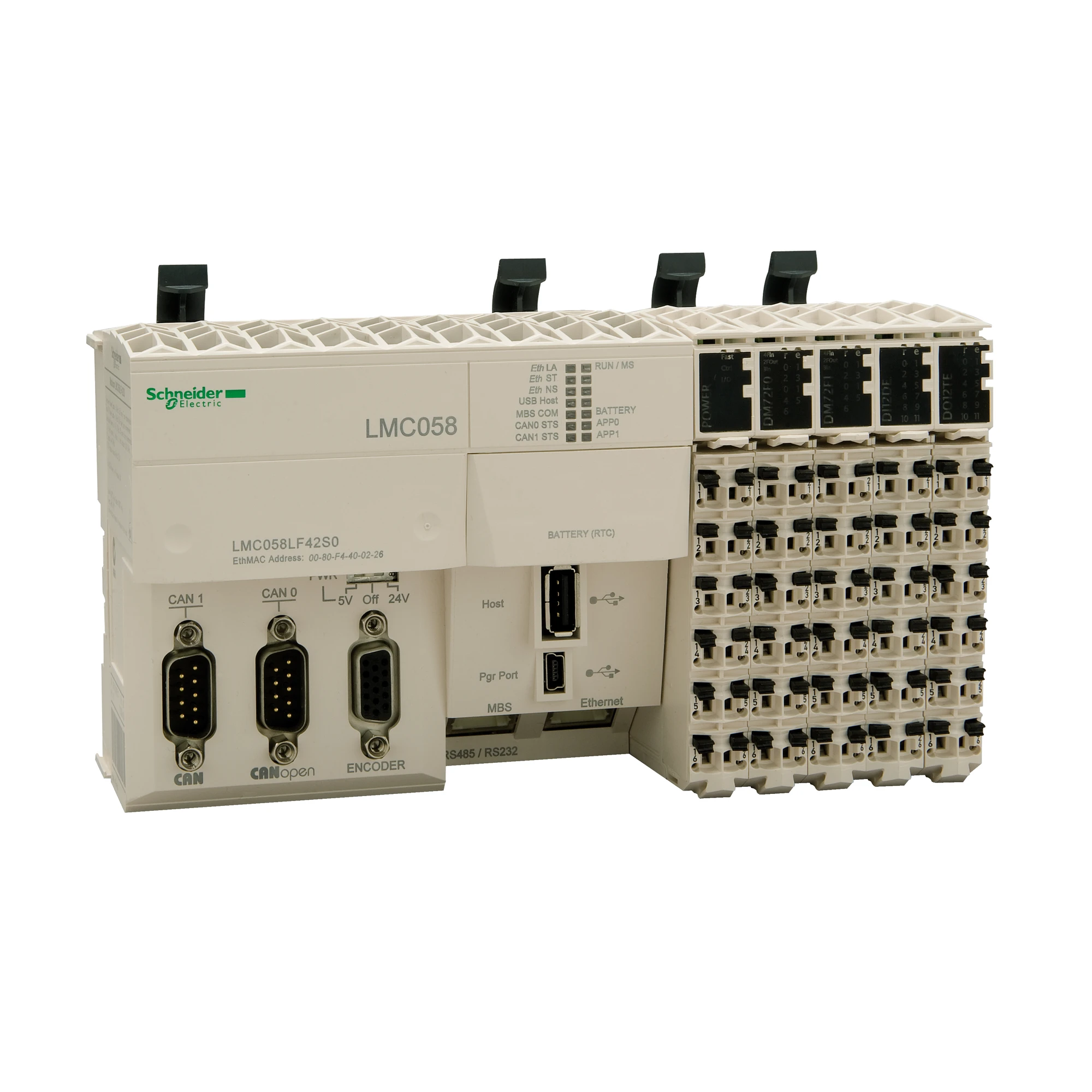Schneider Electric LMC058LF42 Motion Control, Modicon LMC058, 8 axes, 42 I/O, CANopen + CANmotion Master, Ethernet, 24 VDC, spring-cage terminals (img_001)