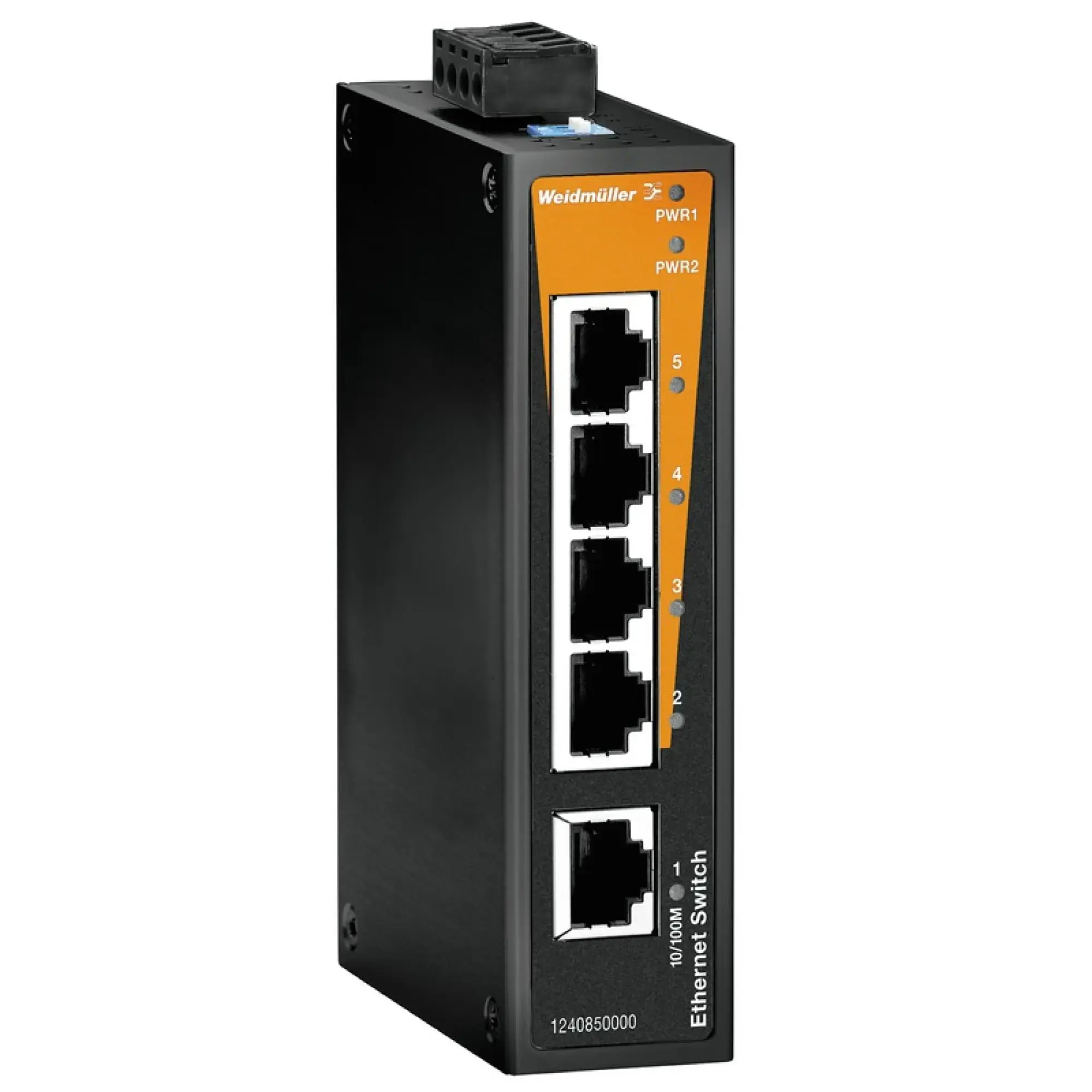 Weidmüller 1240850000 Network switch (unmanaged), unmanaged, Fast Ethernet, Number of ports: 5x RJ45, -40 °C...75 °C, IP30 (img_001)