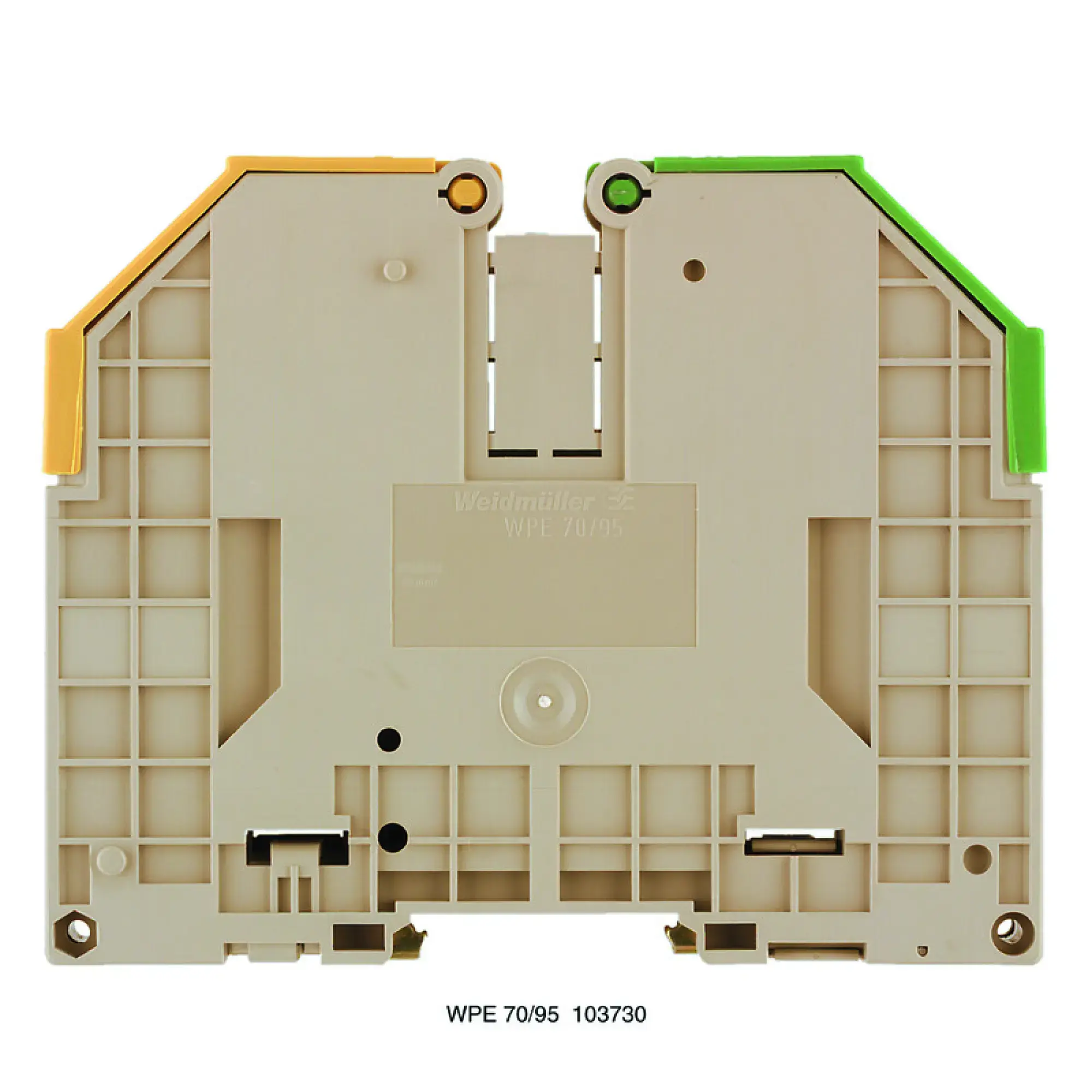 Weidmüller 1037300000 PE terminal, Screw connection, Green/yellow, 95 mm², 1000 V, Number of connections: 2, Number of levels: 1, TS 35, V-0, Wemid (img_001)
