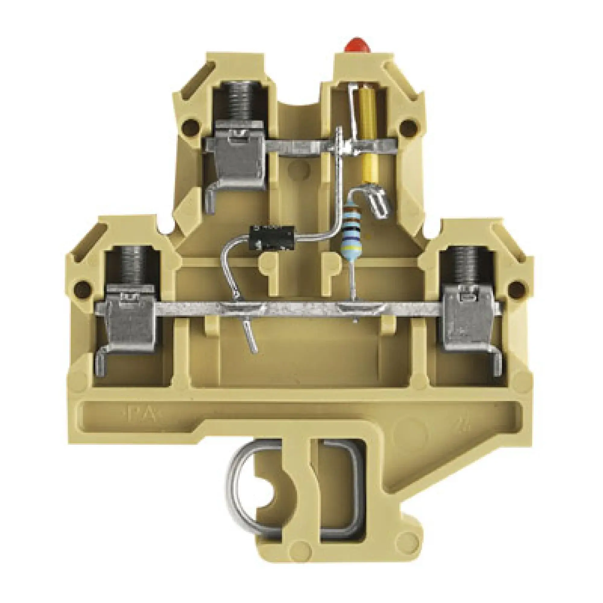 Weidmüller 0210160000 Multi-tier modular terminal, Screw connection, beige / yellow, 4 mm², 24 V, 24 V, Number of connections: 4, Number of levels: 2, TS 32, V-2, PA 66 (img_001)