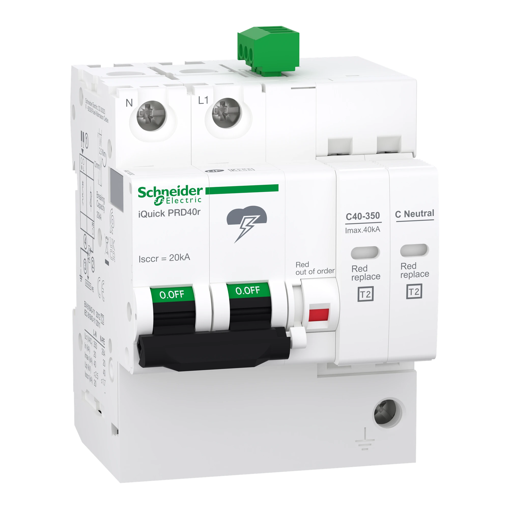 Schneider Electric A9L16292 Surge Protector iQuick PRD40r, Plug-In Protection Modules 1P+N, Imax 40kA (img_001)