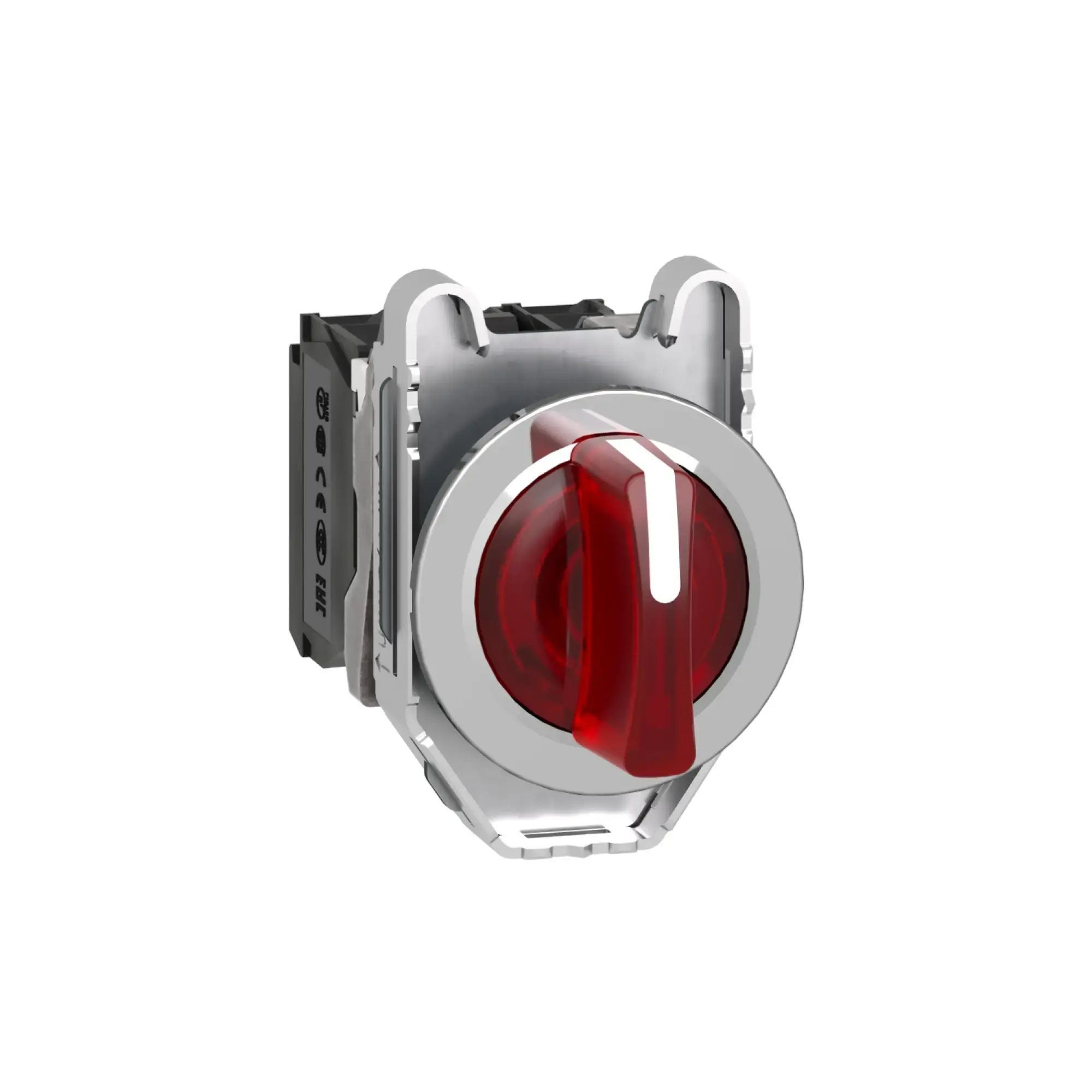 Schneider Electric XB4FK134M5 Pilot light selector switch, Harmony XB4F, metal, 30mm, red, universal LED, 3 positions, 1NC+1NO, 230-240V AC (img_001)