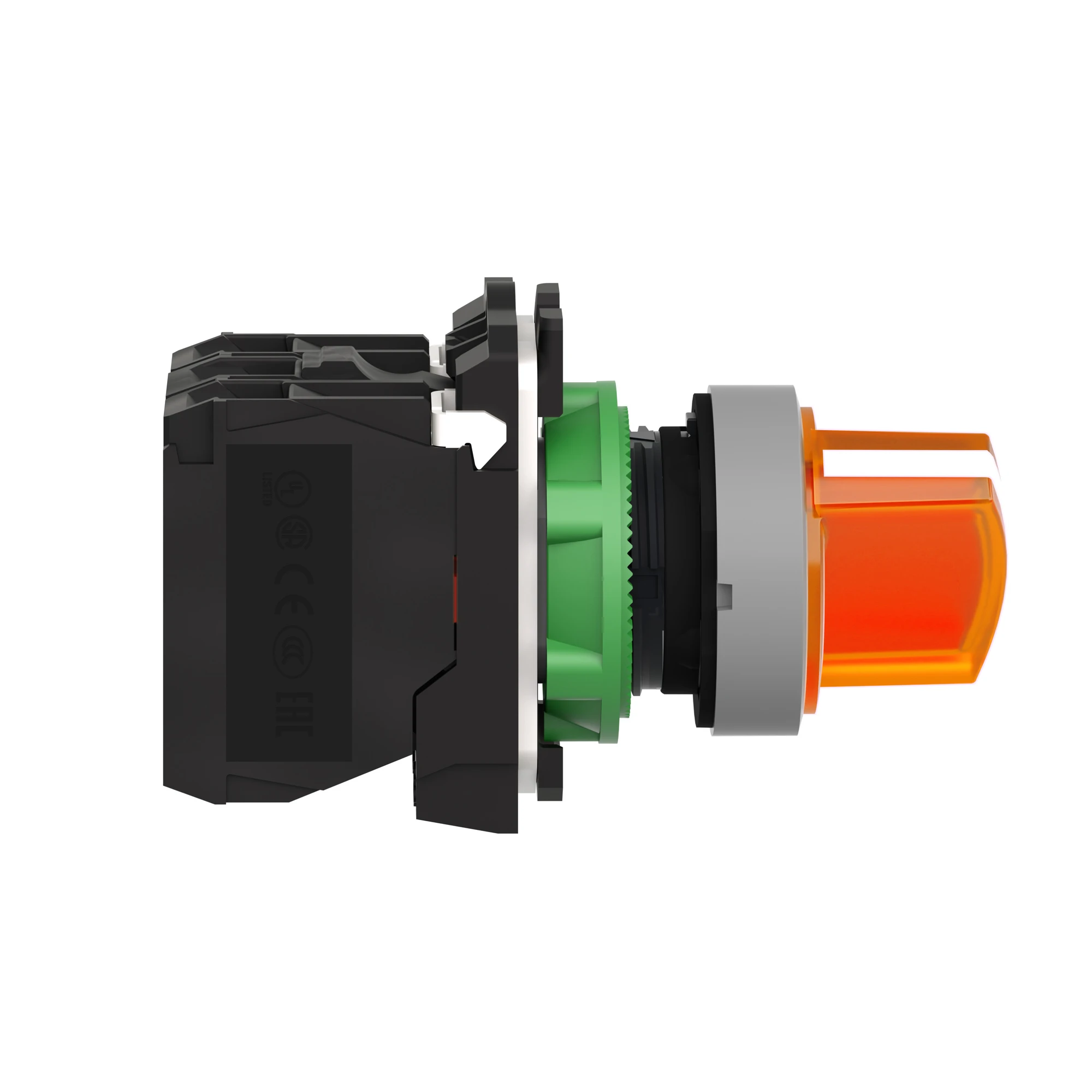 Schneider Electric XB5AK125M5C0 Illuminated selector switch, Harmony XB5, plastic, light gray, orange, 22mm, universal LED, 2 positions, 1NO + 1NC, 230-240V AC (img_003)