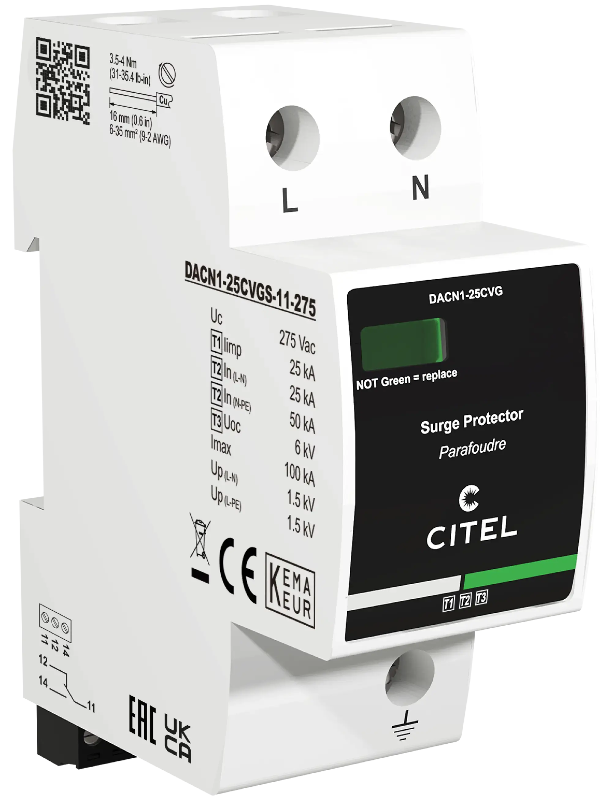 Citel 64176 Kombi-Ableiter 2-polig Typ 2+3 für 230/400 V TN-TT Netze, Kompakte Bauweise (img_001)