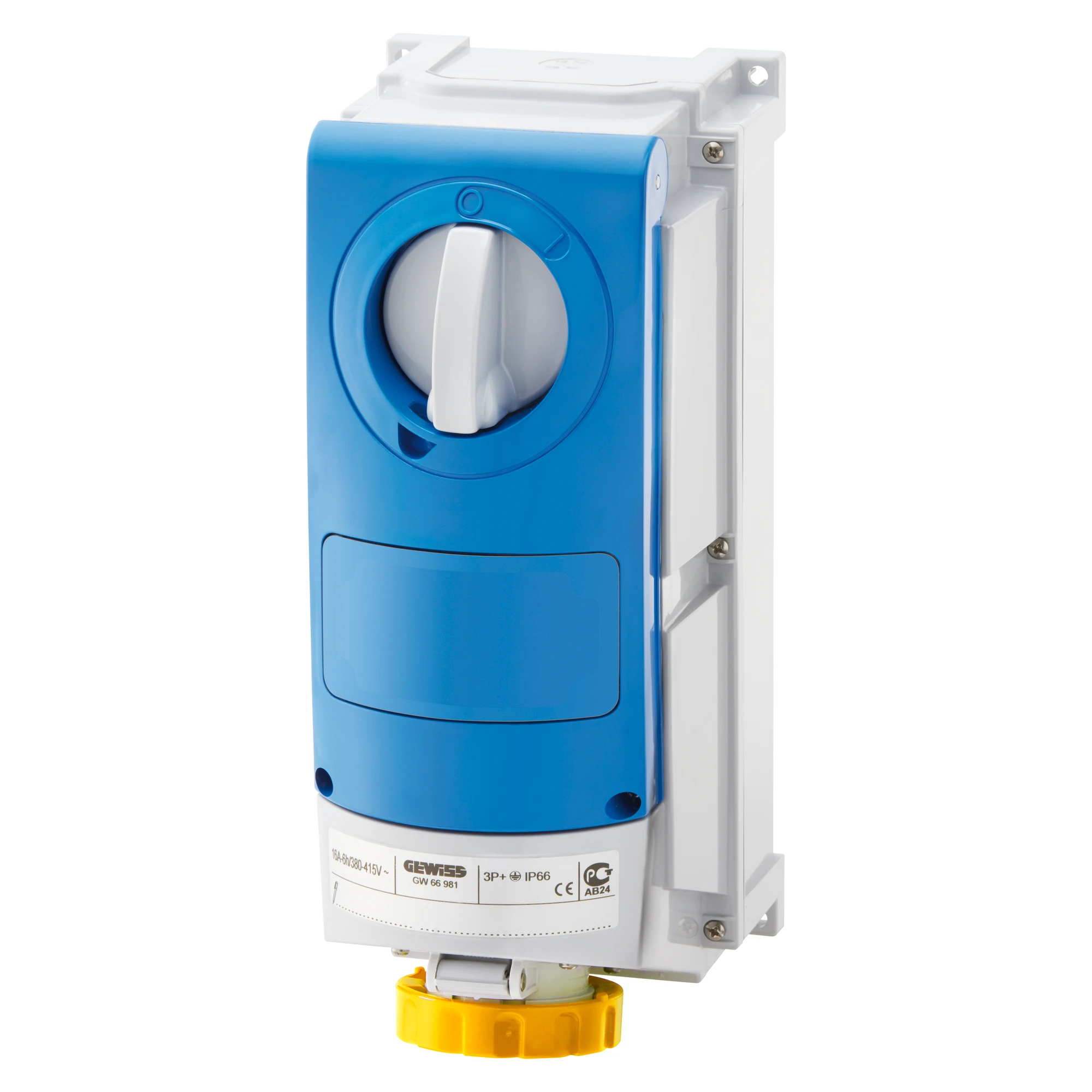 GEWISS GW66513 VERTICAL FIXED INTERLOCKED SOCKET OUTLET - WITH BOTTOM - WITHOUT FUSE-HOLDER BASE - FOR HEAVY-DUTY USE - 3P+E 32A 100 - 130V - 50/60HZ 4H - IP66 (img_001)