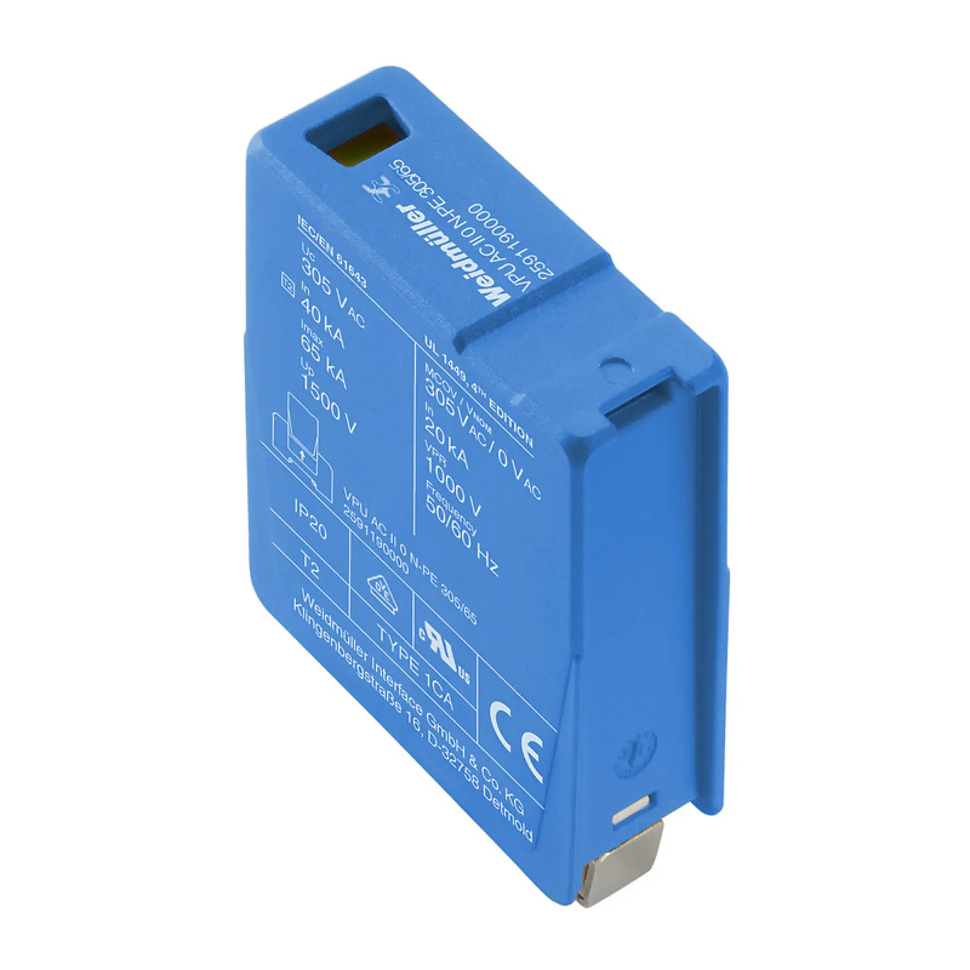 Weidmüller 2736520000 Surge voltage arrester (power supply systems), Surge protection, Type II, Low voltage network: TT only for N-PE, II, AC, 240 V (img_001)