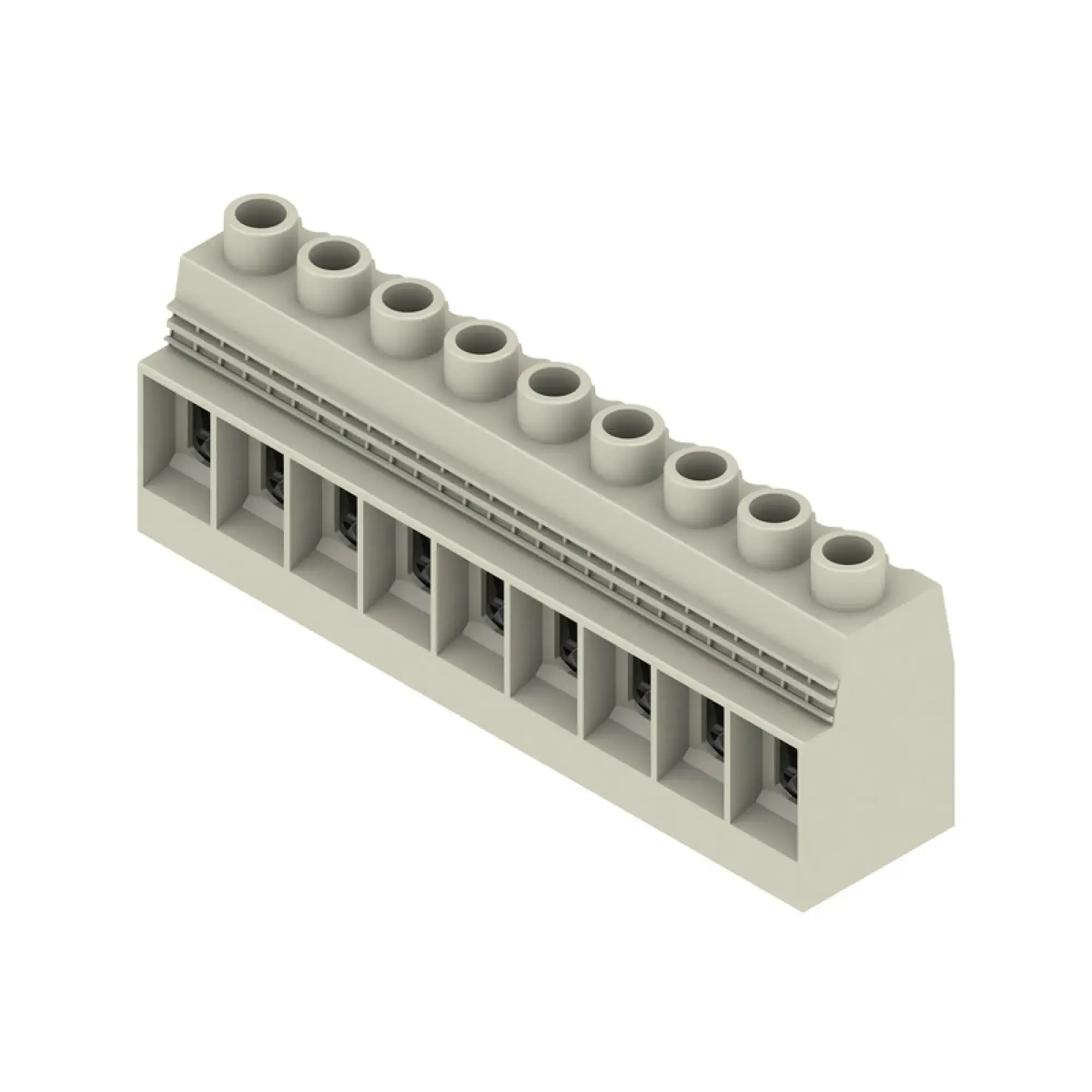 Weidmüller 1386880000 PCB terminal, 1000 V, 150 A, Pitch in mm: 15.00, 50 mm², Number of poles: 9, Clamping yoke connection, THT solder connection, 90°, Box (img_001)