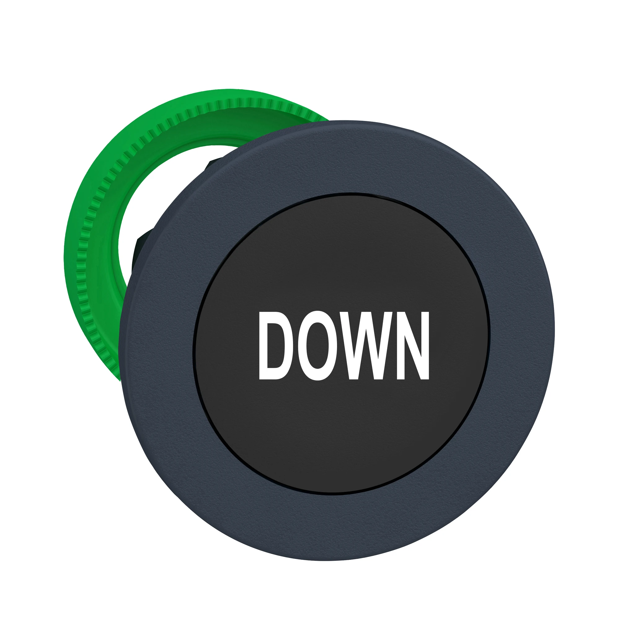 Schneider Electric ZB5FA344 Push-button, front element, Harmony XB5F, plastic, 30mm, black, labeled DOWN, momentary (img_001)