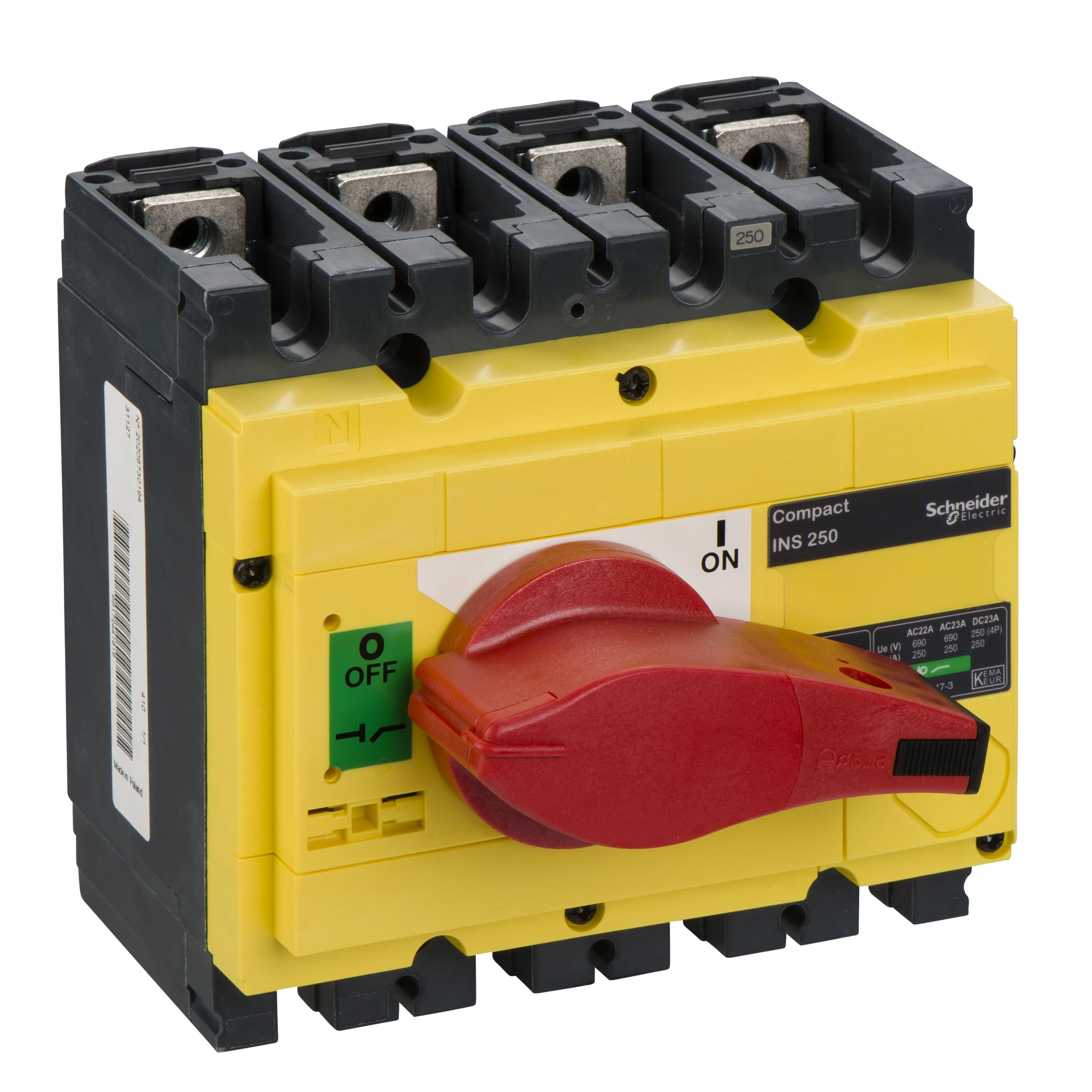 Schneider Electric 31127 Disconnect switch INS250, 4P, 250A/690V AC/250V DC, Rotary drive red/Base yellow (img_001) Schneider Electric 31127 Disconnect switch INS250, 4P, 250A/690V AC/250V DC, Rotary drive red/Base yellow (img_001)
