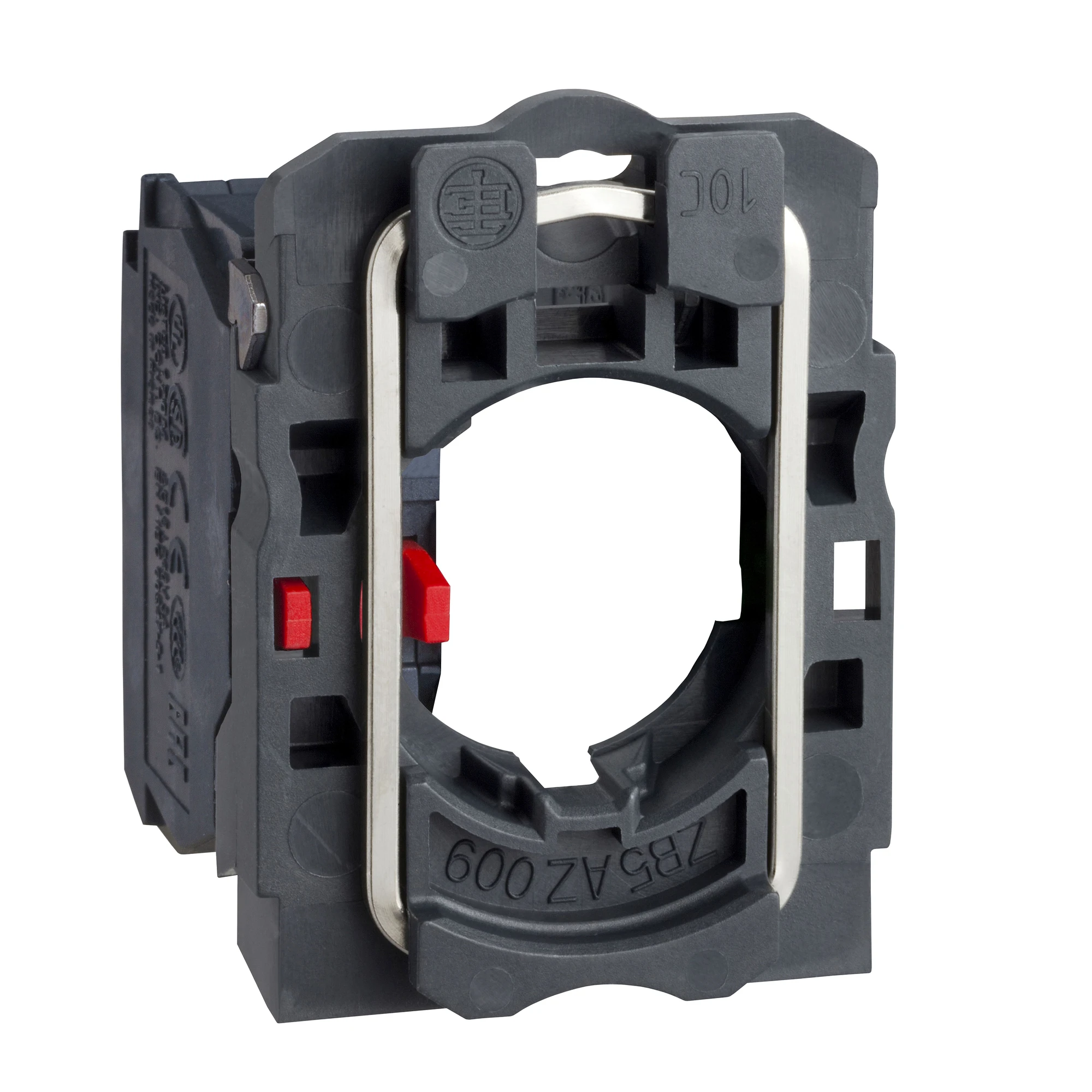 Schneider Electric ZB5AZ102TQ Auxiliary contact block with mounting flange, Harmony XB5, plastic, 22mm, 30mm, 1NC, screw terminals, bulk packaging (img_001)