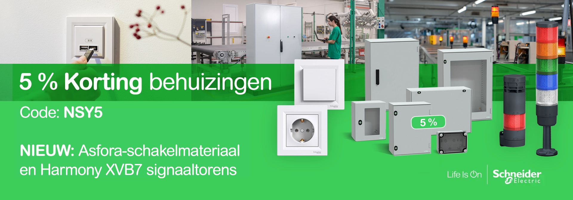 5% korting op Schneider Electric behuizingen — code NSY5